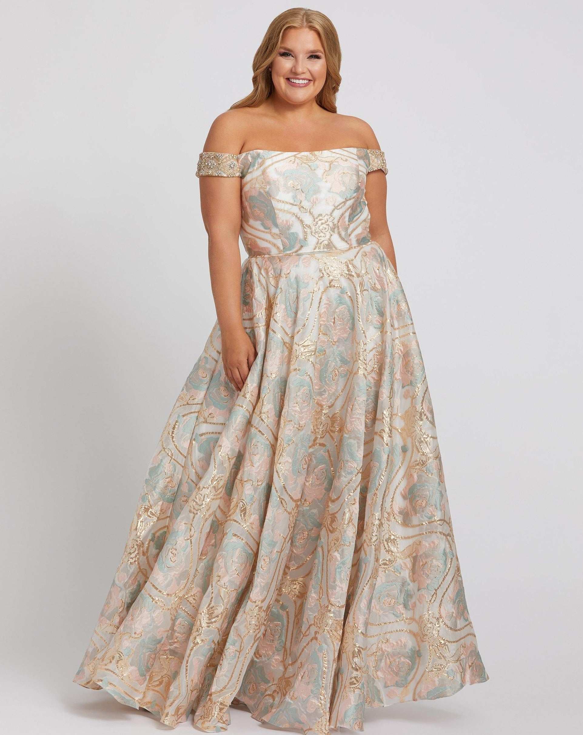 plus size off the shoulder maxi dress Mac Duggal 48983 Long Plus Size Off Shoulder Dress