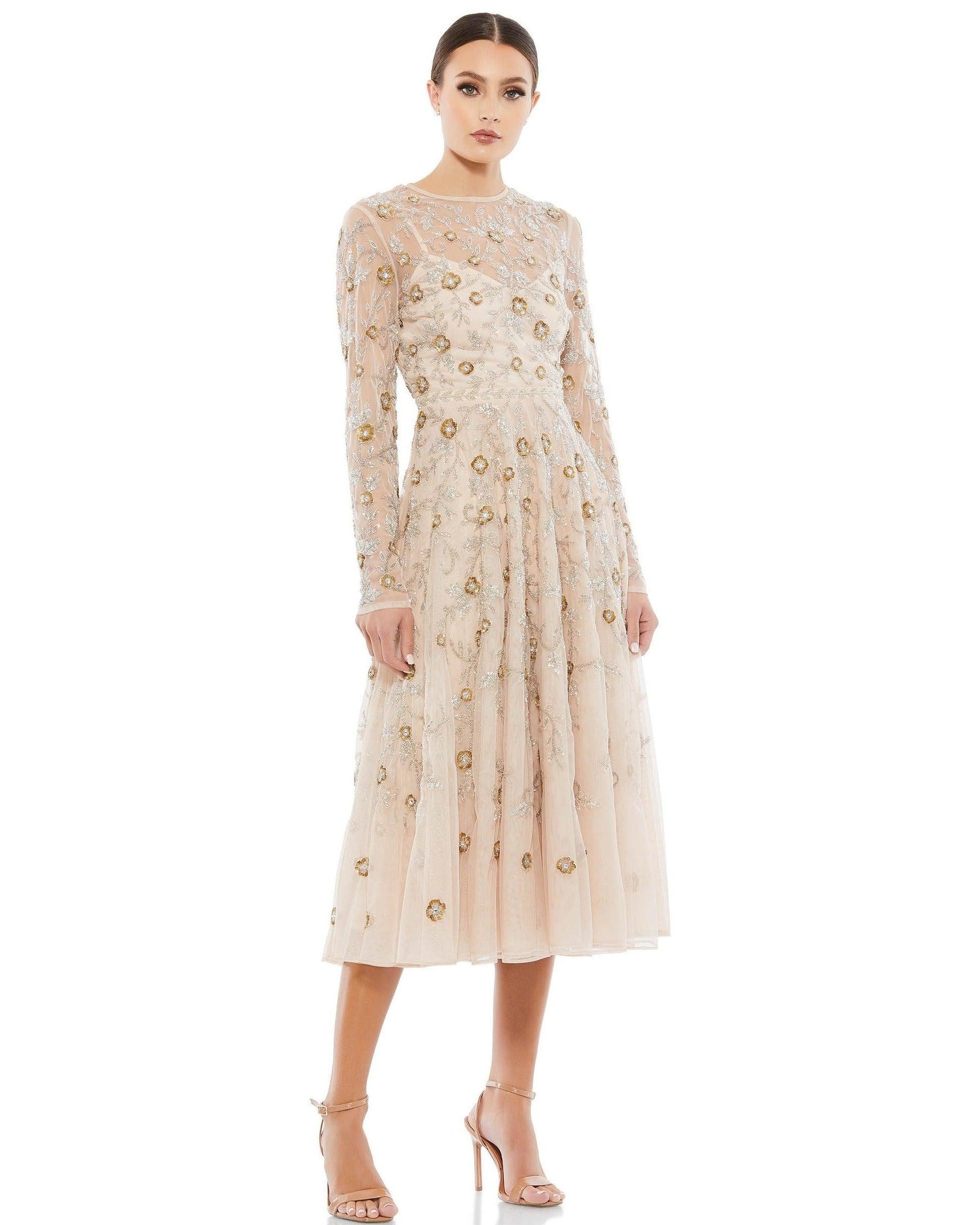 Mac Duggal 10799 Long Sleeve Beaded Cocktail Dress