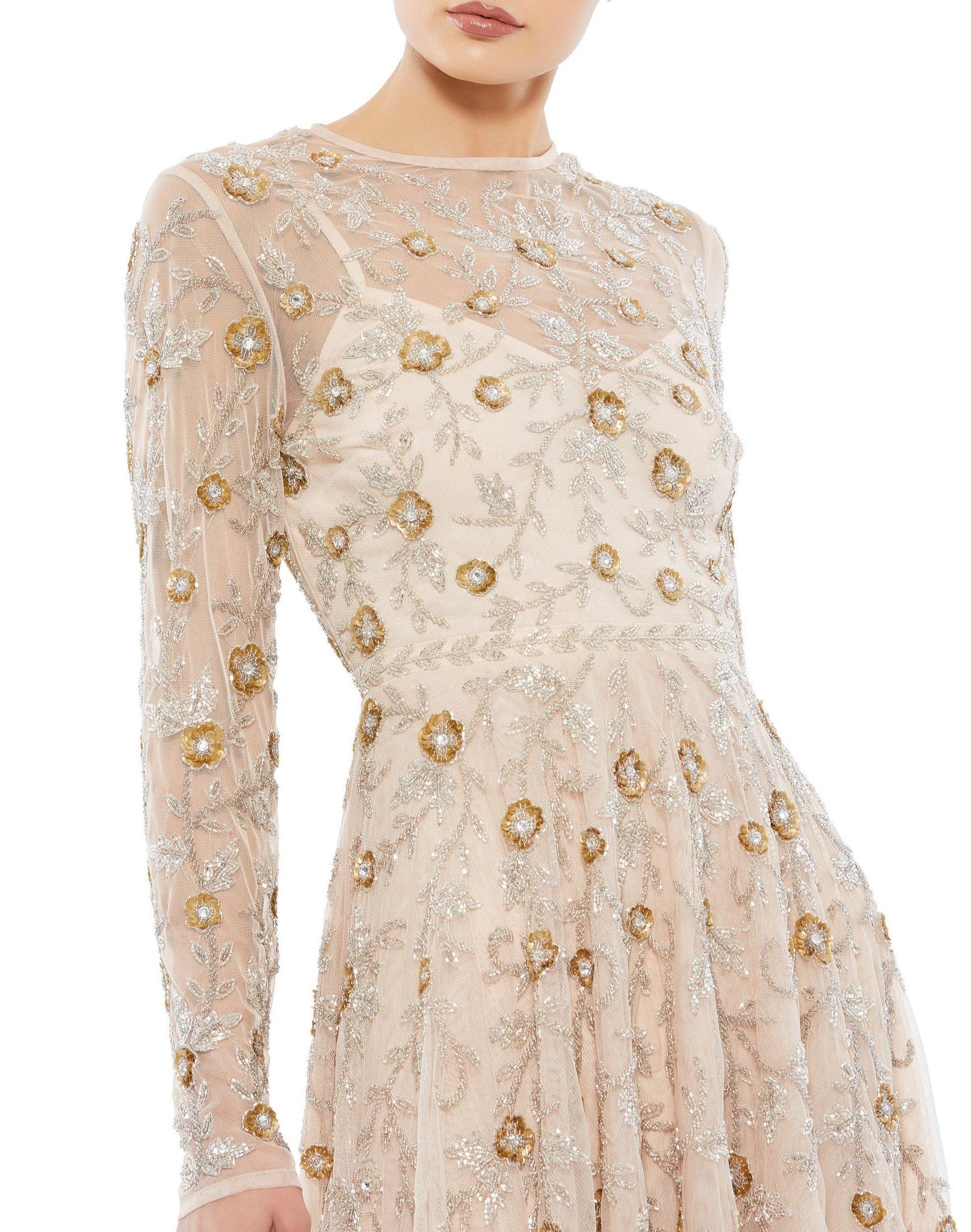 Mac Duggal 10799 Long Sleeve Beaded Cocktail Dress