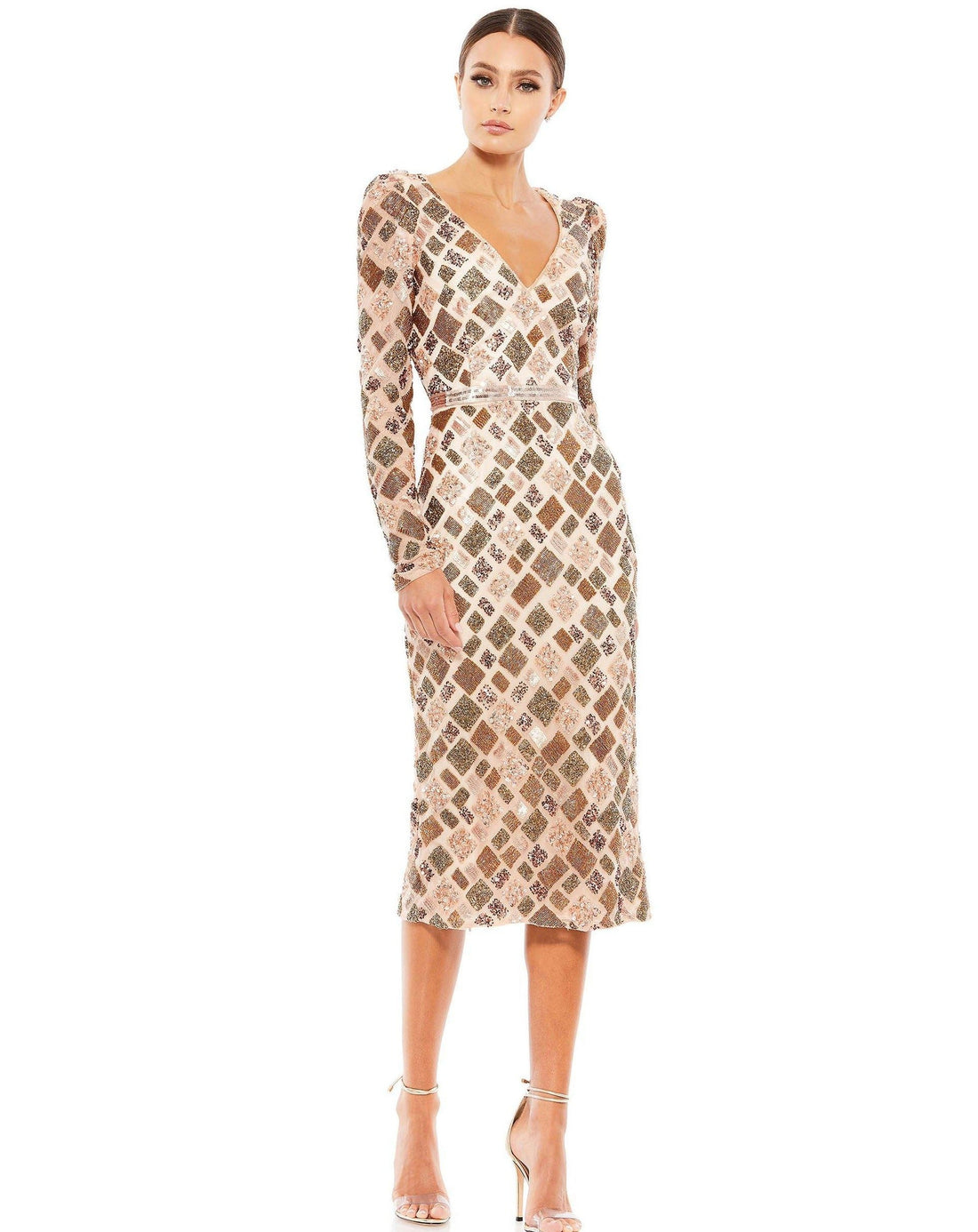 Charcoal Mac Duggal 5472 Long Sleeve Beaded Cocktail Dress for $249.0 ...