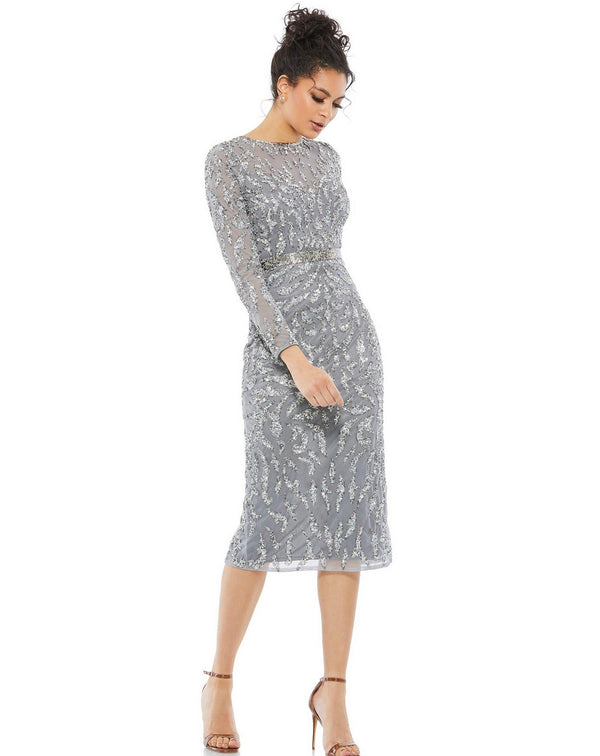 Long Sleeve Beaded Cocktail Dress Beaded Detail Mac Duggal 5521