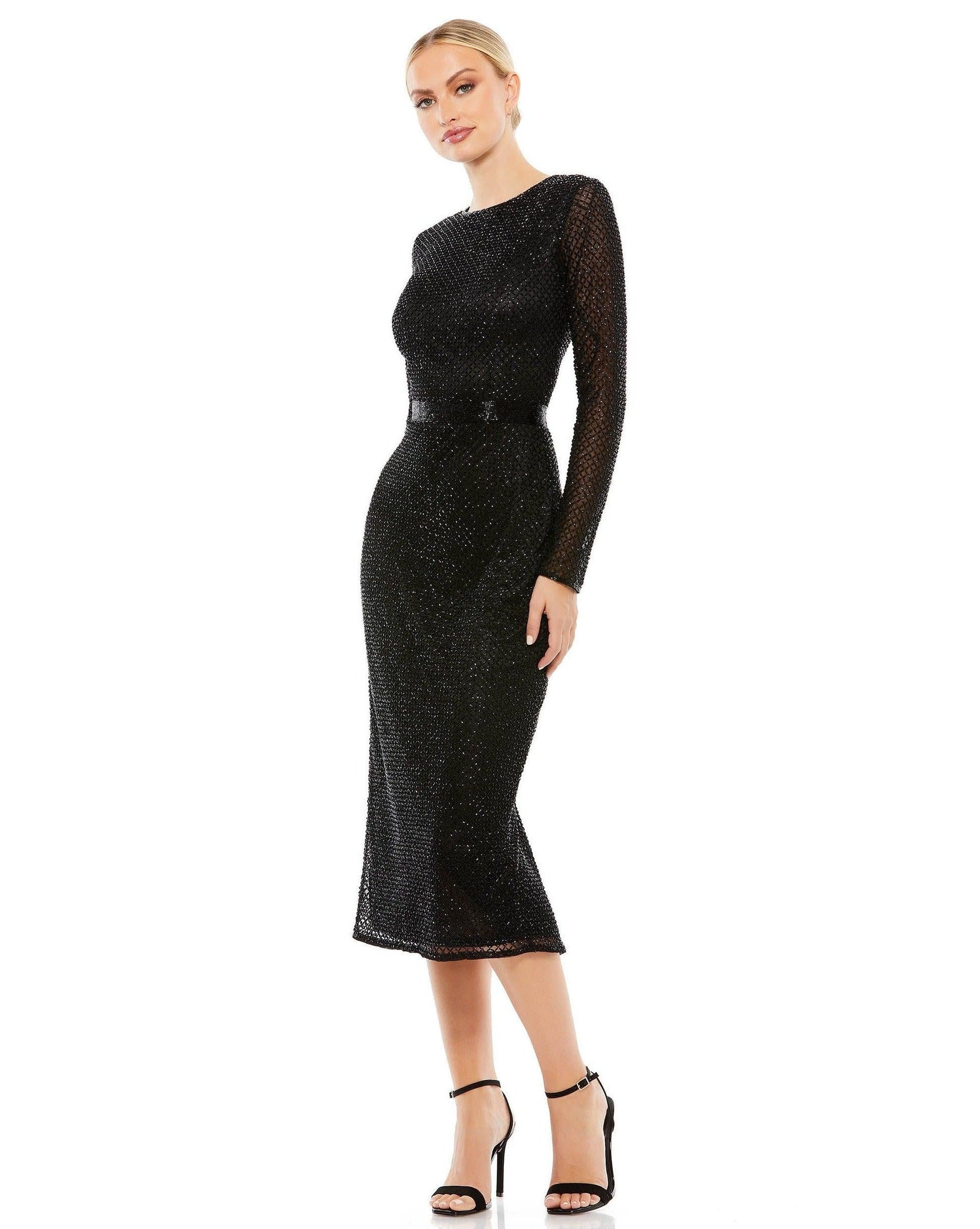 Mac Duggal 5530 Long Sleeve Beaded Cocktail Dress