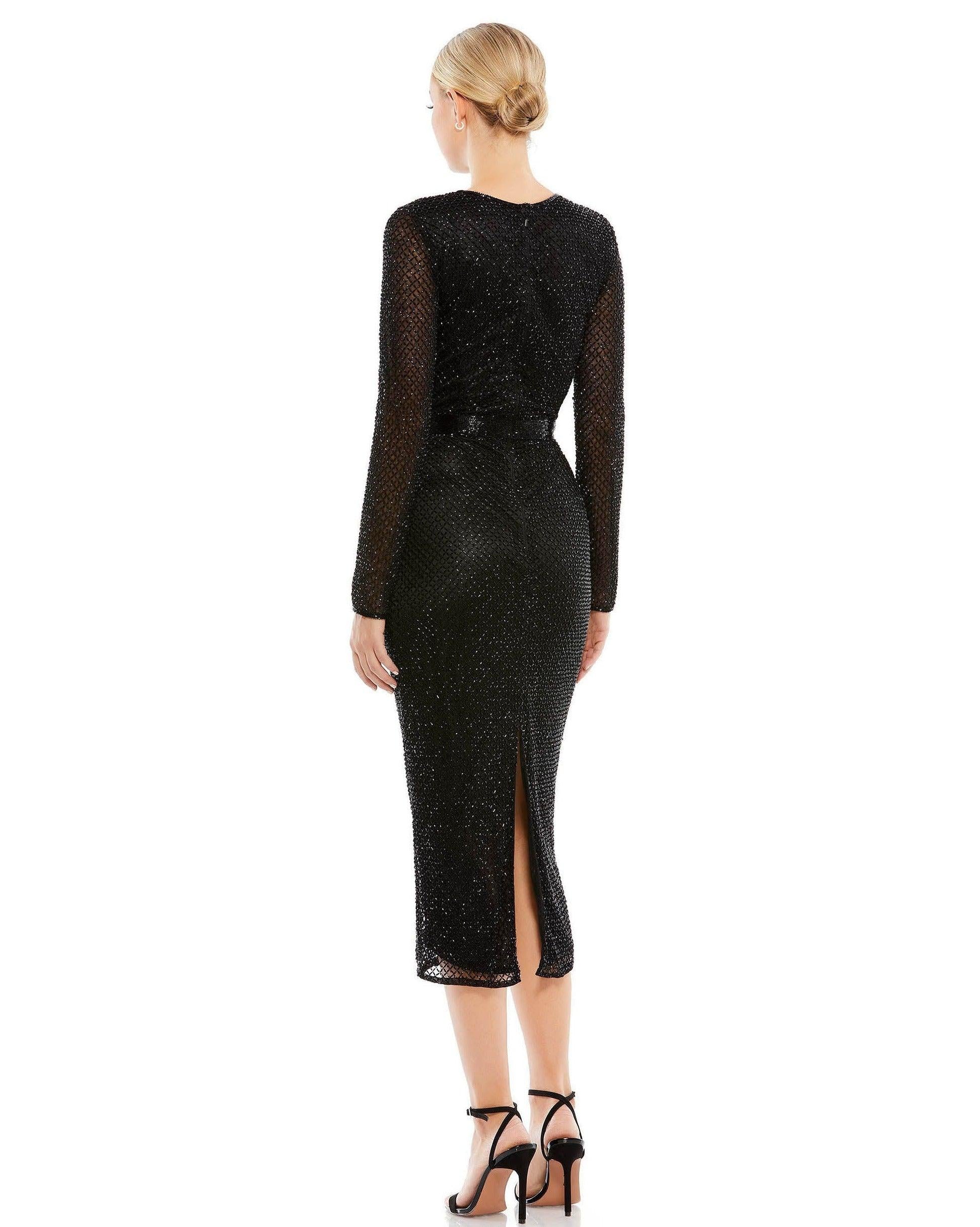 Mac Duggal 5530 Long Sleeve Beaded Cocktail Dress