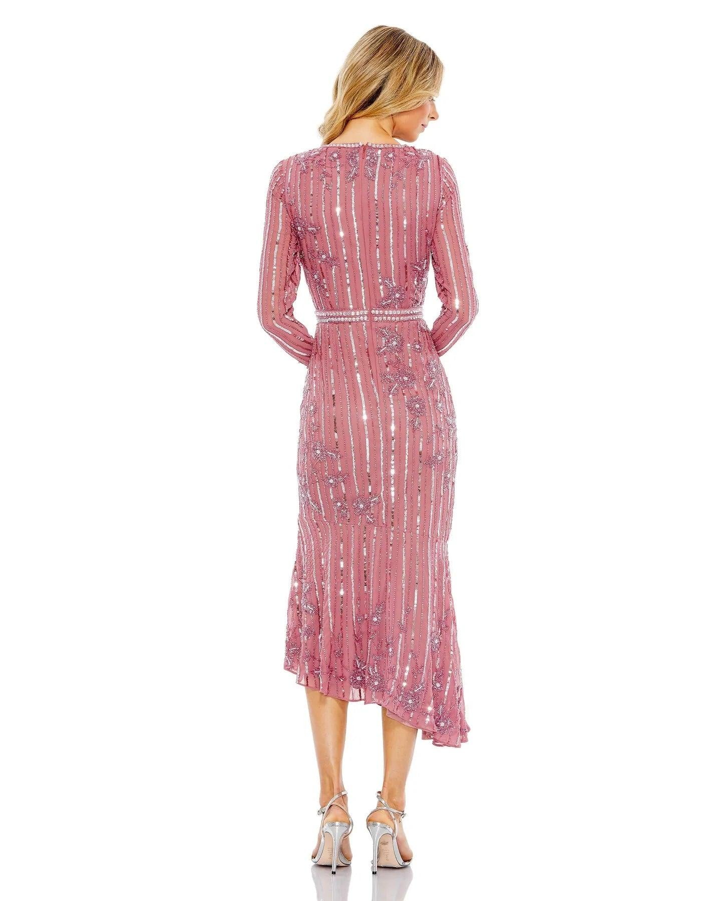 Mac Duggal Long Sleeve Beaded Dress 93627 - The Dress Outlet
