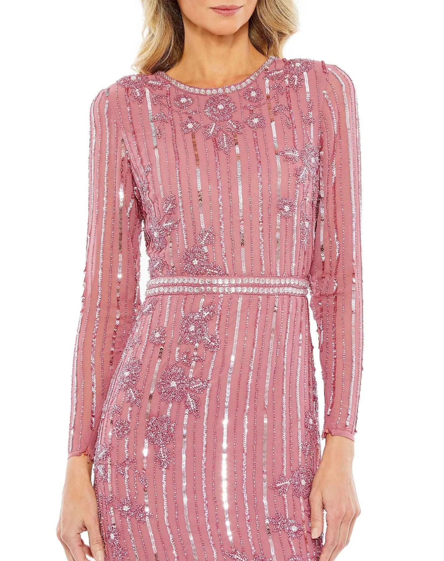 Mac Duggal Long Sleeve Beaded Dress 93627 - The Dress Outlet