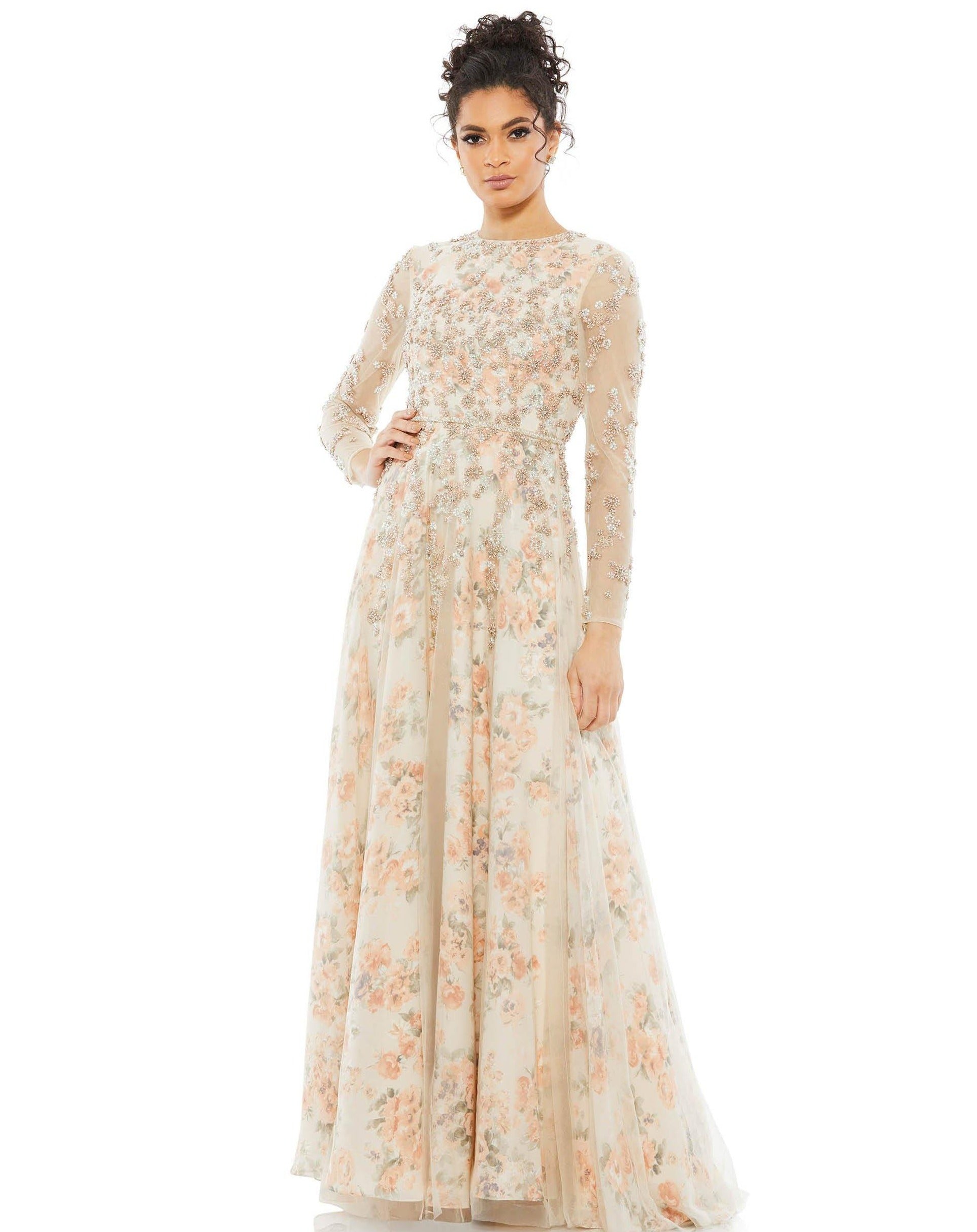 Mac Duggal Long Sleeve Beaded Formal Dress 11219 - The Dress Outlet