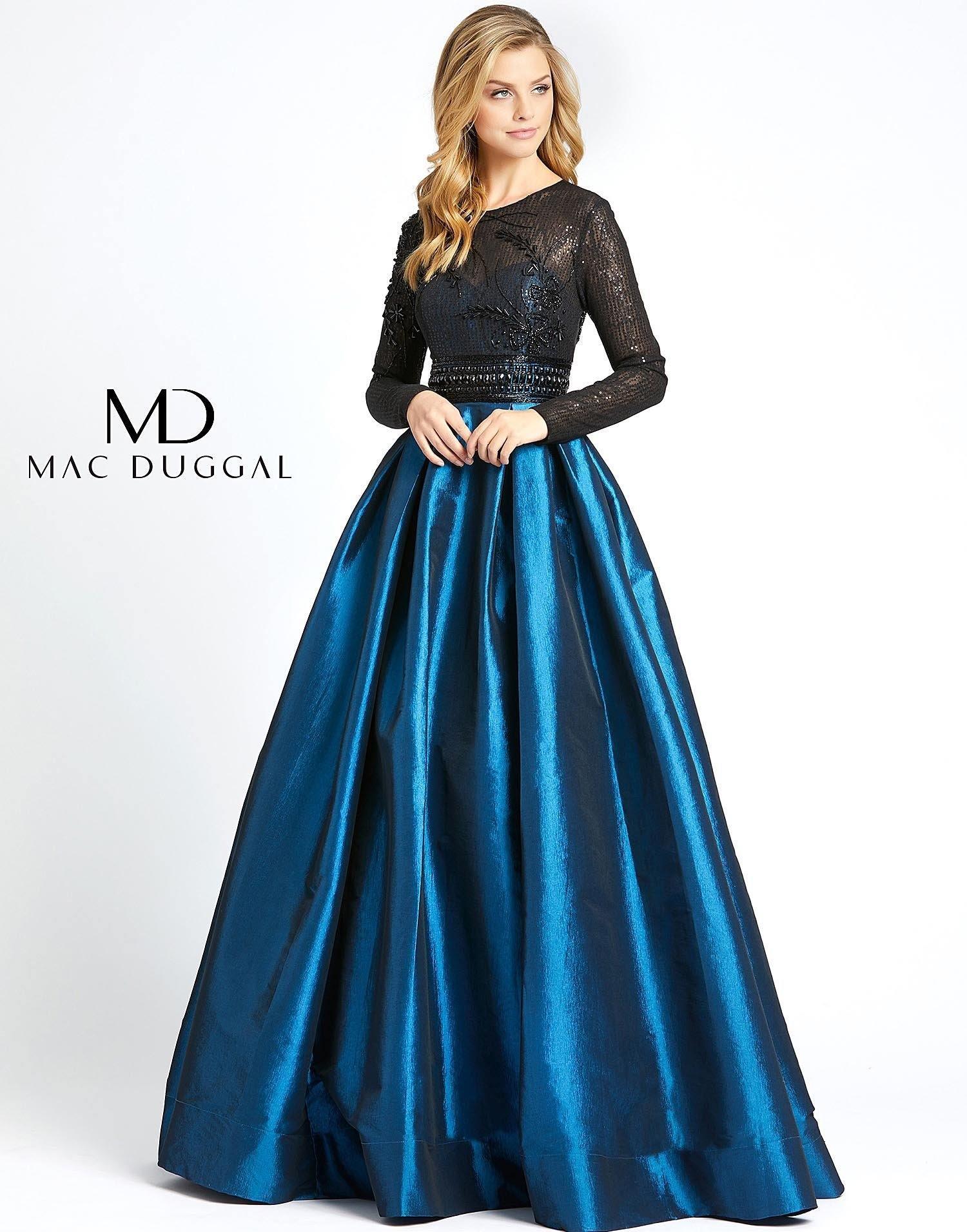 Mac Duggal Long Sleeve Beaded Lace Ball Gown 62883H - The Dress Outlet