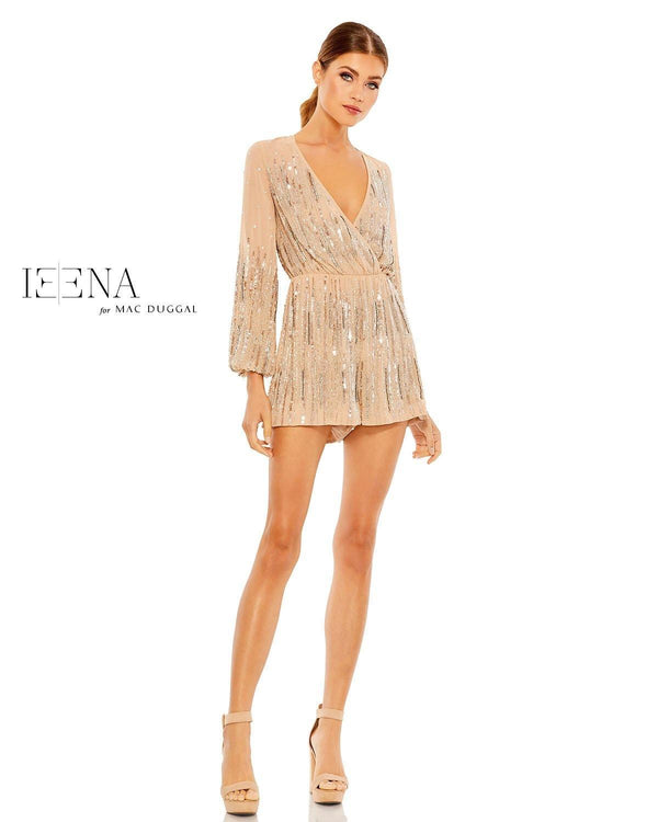 Long Sleeve Beaded Romper Beaded Detail Mac Duggal 10563