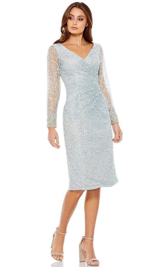 Mac Duggal Long Sleeve Midi Dress - Platinum