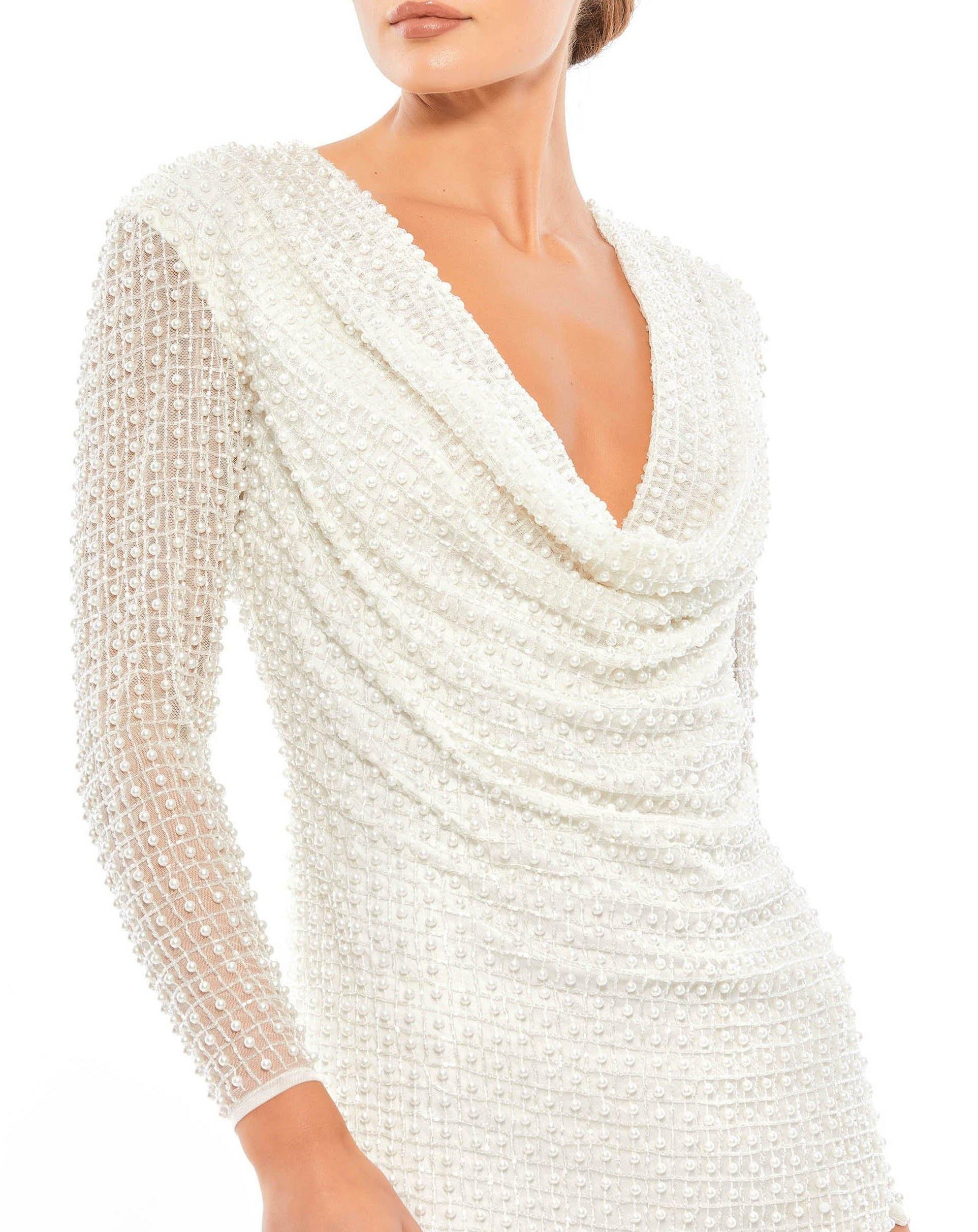Mac Duggal 10503 Long Sleeve Cowl Neck Formal Dress