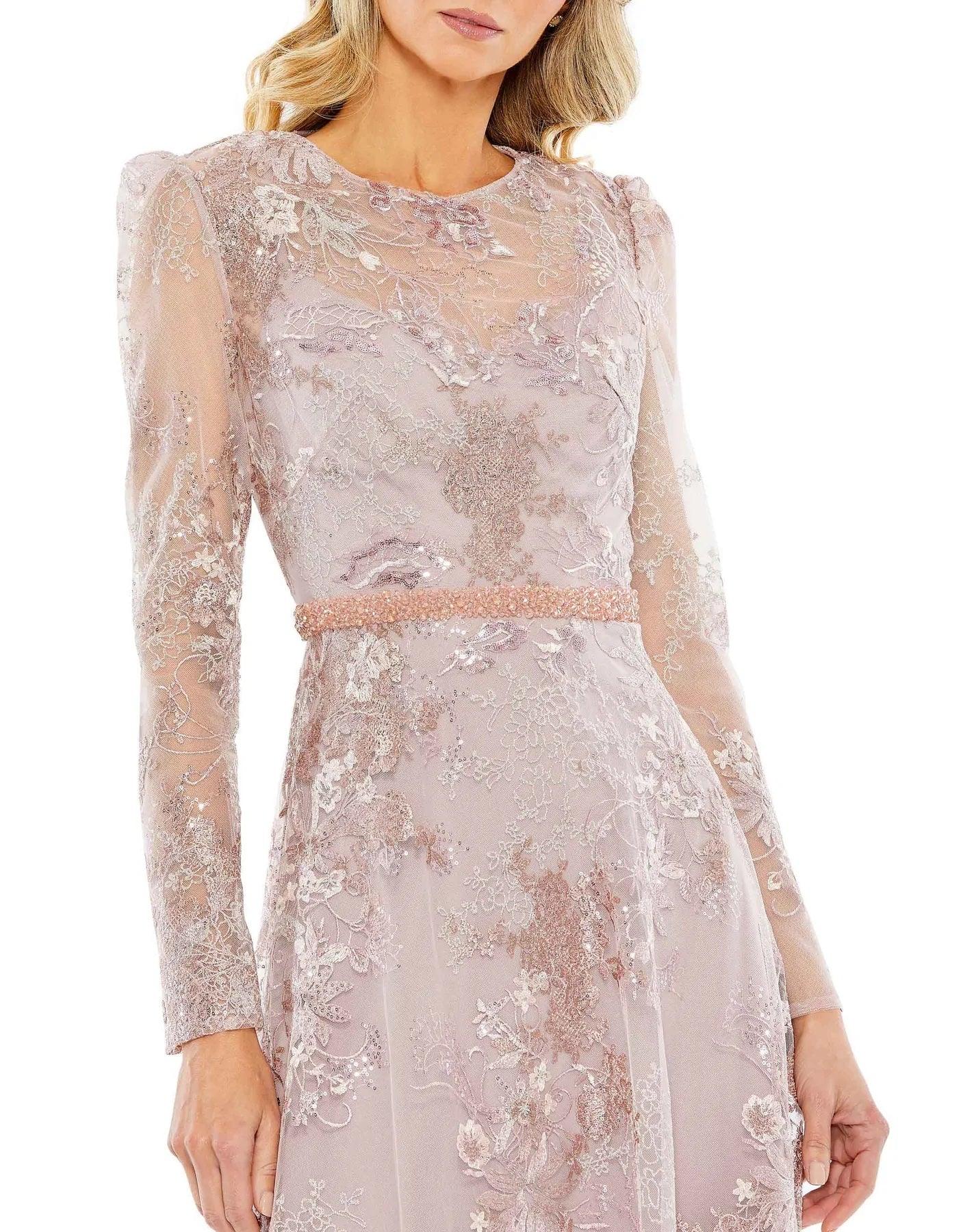 Powder Blue Mac Duggal 68020 Long Sleeve Dress