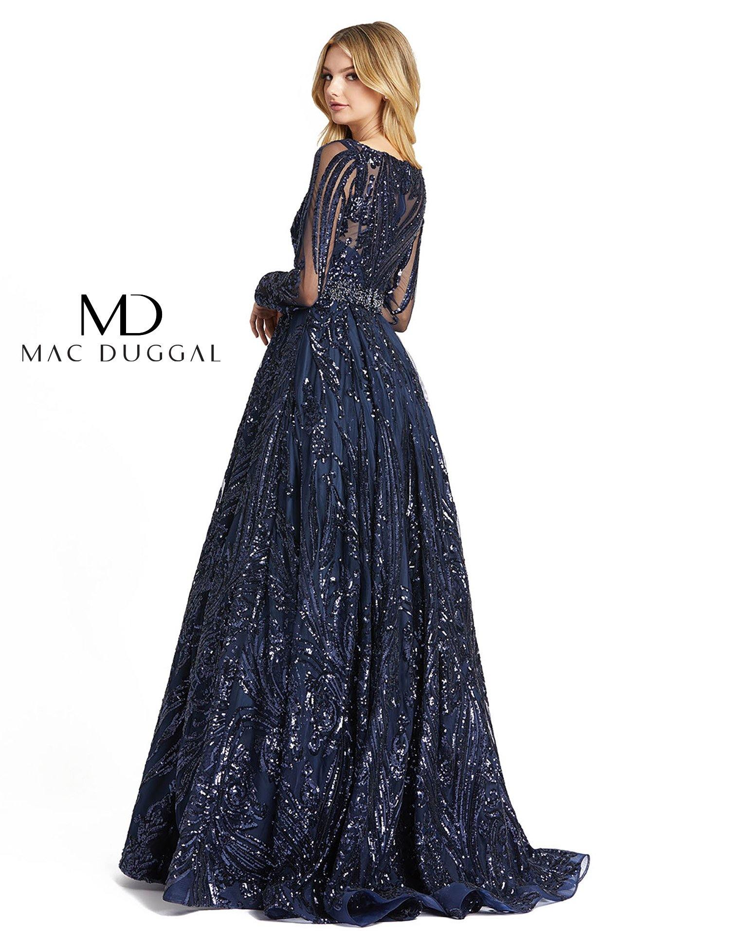 long sleeve embellished dress Mac Duggal Long Sleeve Embellished V Neck Ball Gown