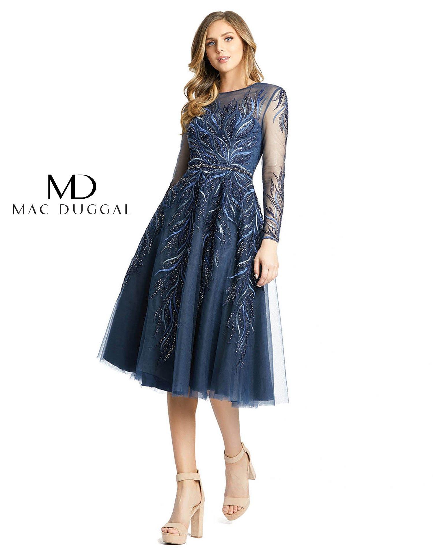 Mac Duggal Women's Crystal Embroidery Long Sleeve Fit & Flare Cocktail Dress - Blue - Cocktail dresses Mac Duggal Women's Crystal Embroidery Long Sleeve Fit & Flare Cocktail Dress - Blue - Cocktail dresses