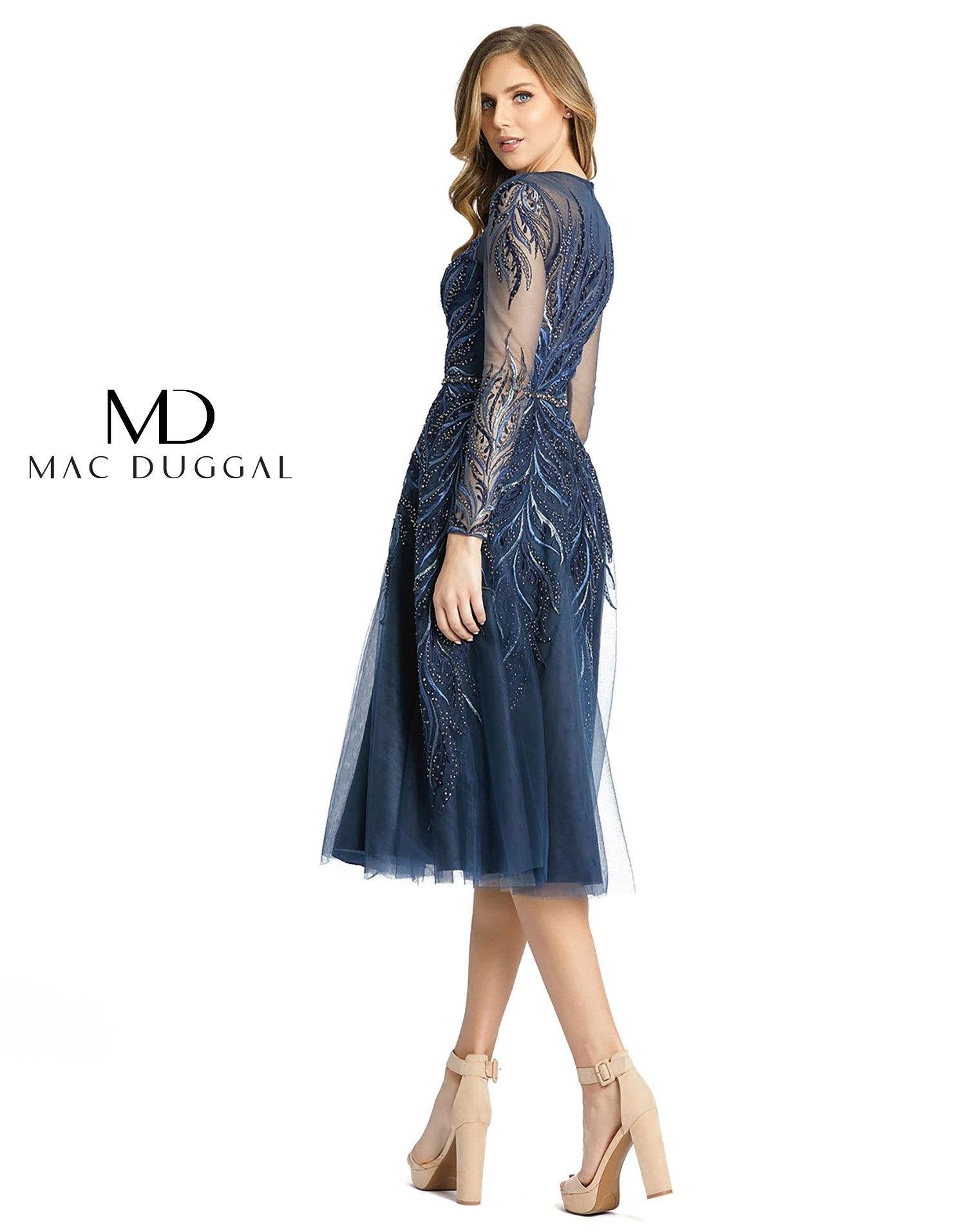 Mac Duggal Long Sleeve Embroidered Short Dress 11136 - The Dress Outlet