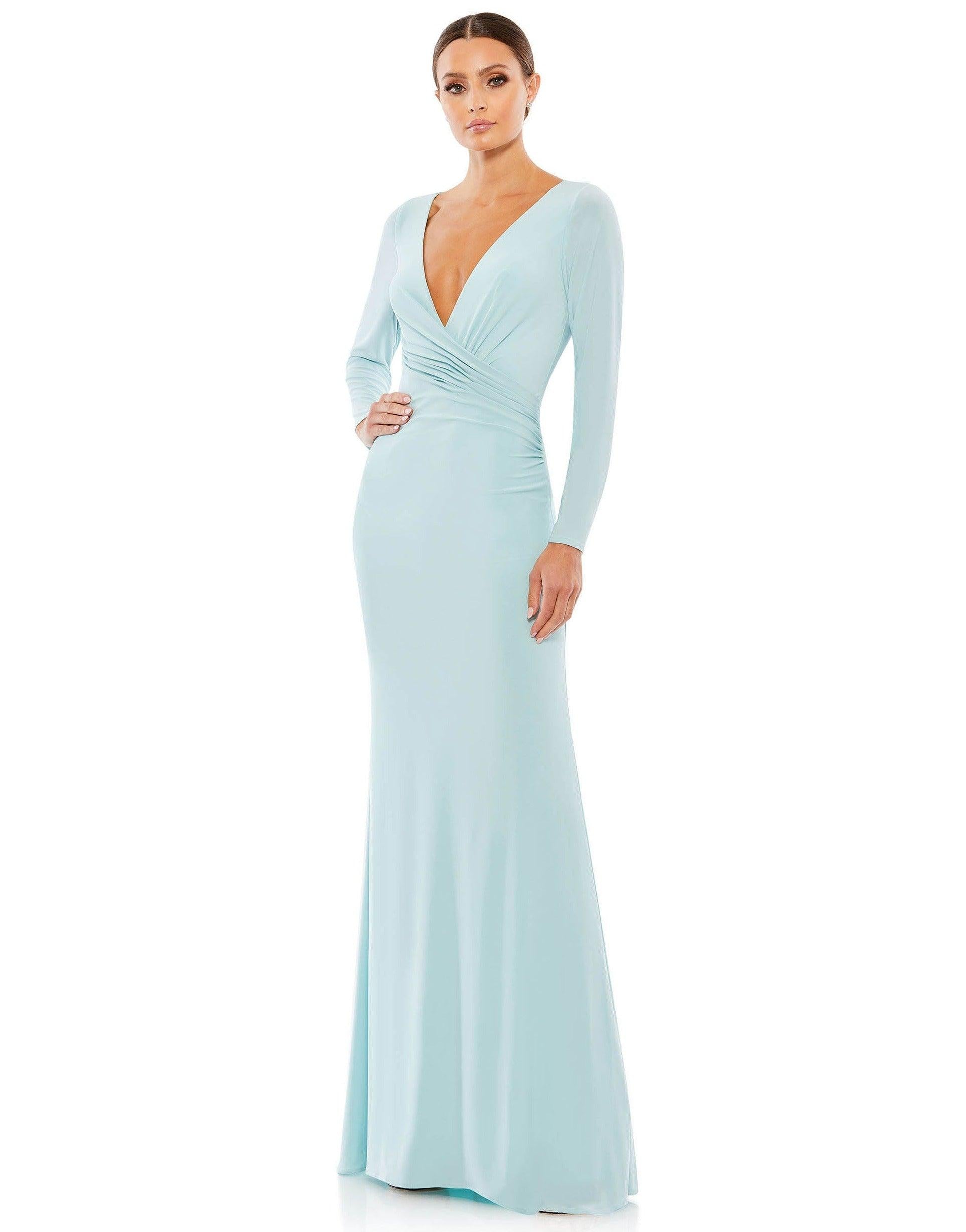 Powder Blue Mac Duggal 26573 Long Sleeve Fitted Formal Dress