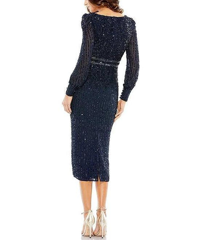 Mac Duggal Long Sleeve Fitted Tea Length Dress 93593 - The Dress Outlet