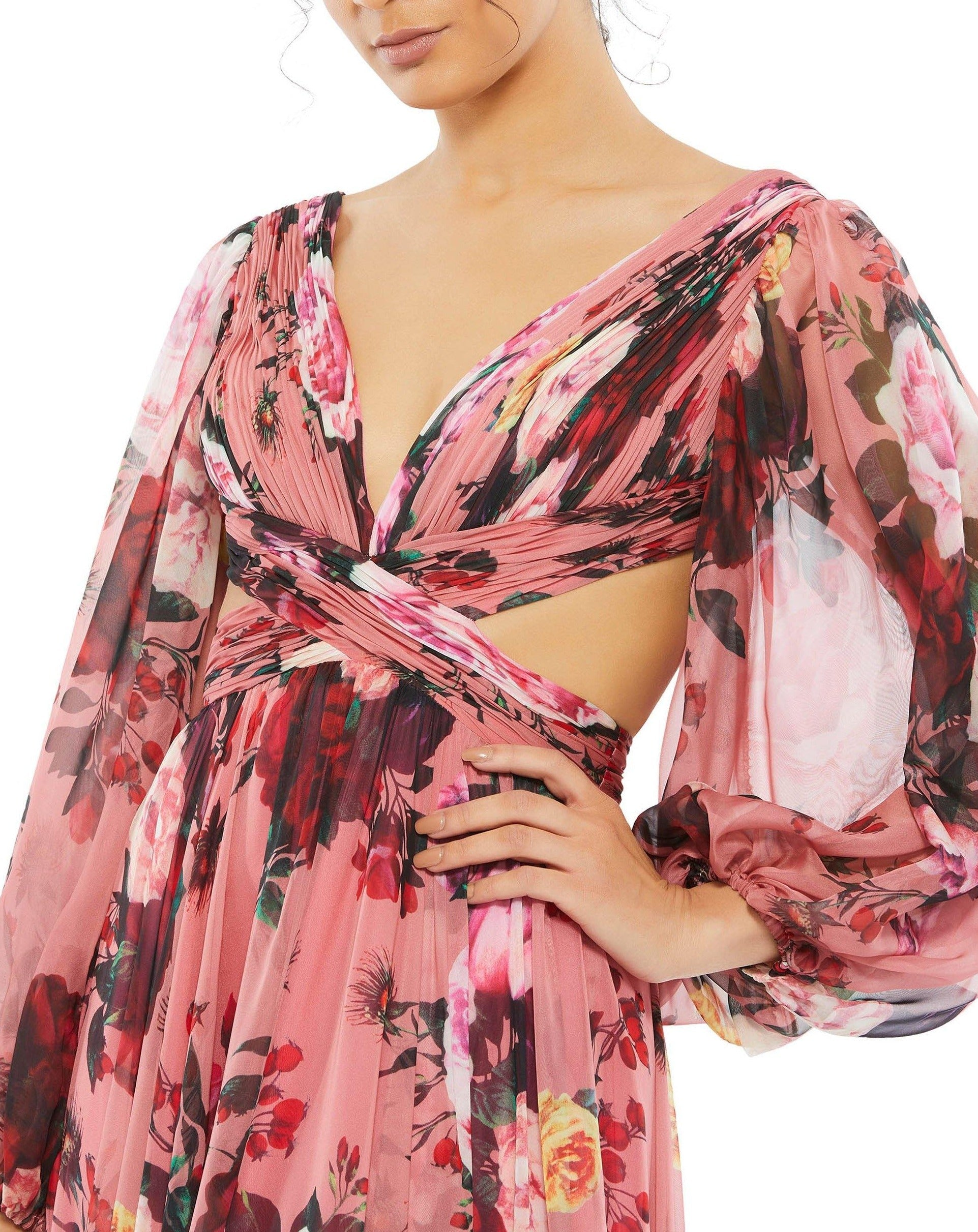 Mac Duggal 67946 Long Sleeve Floral Chiffon Dress