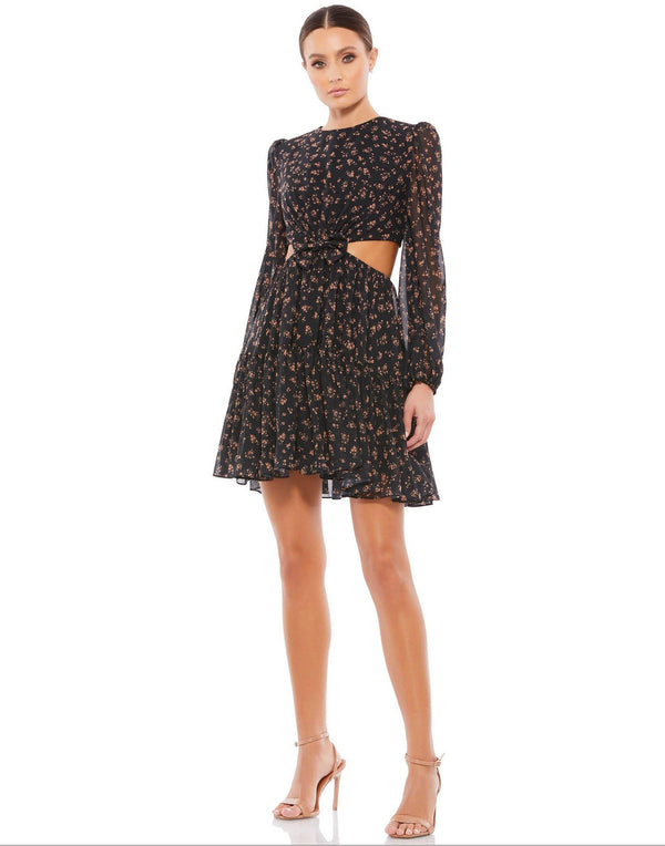 Long Sleeve Floral Cocktail Dress Floral Detail Mac Duggal 55432