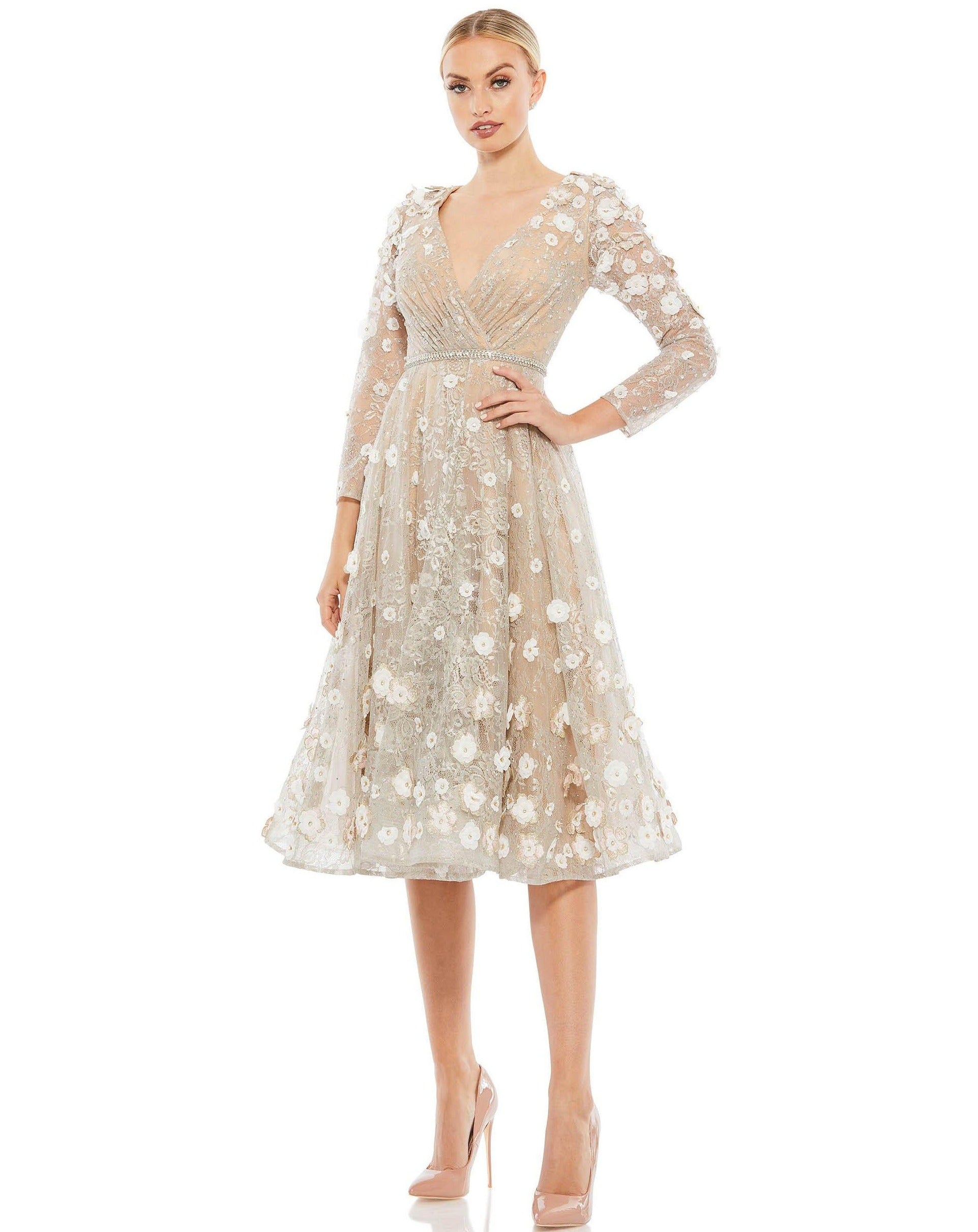 Mac Duggal Long Sleeve Floral Cocktail Dress 67387 - The Dress Outlet