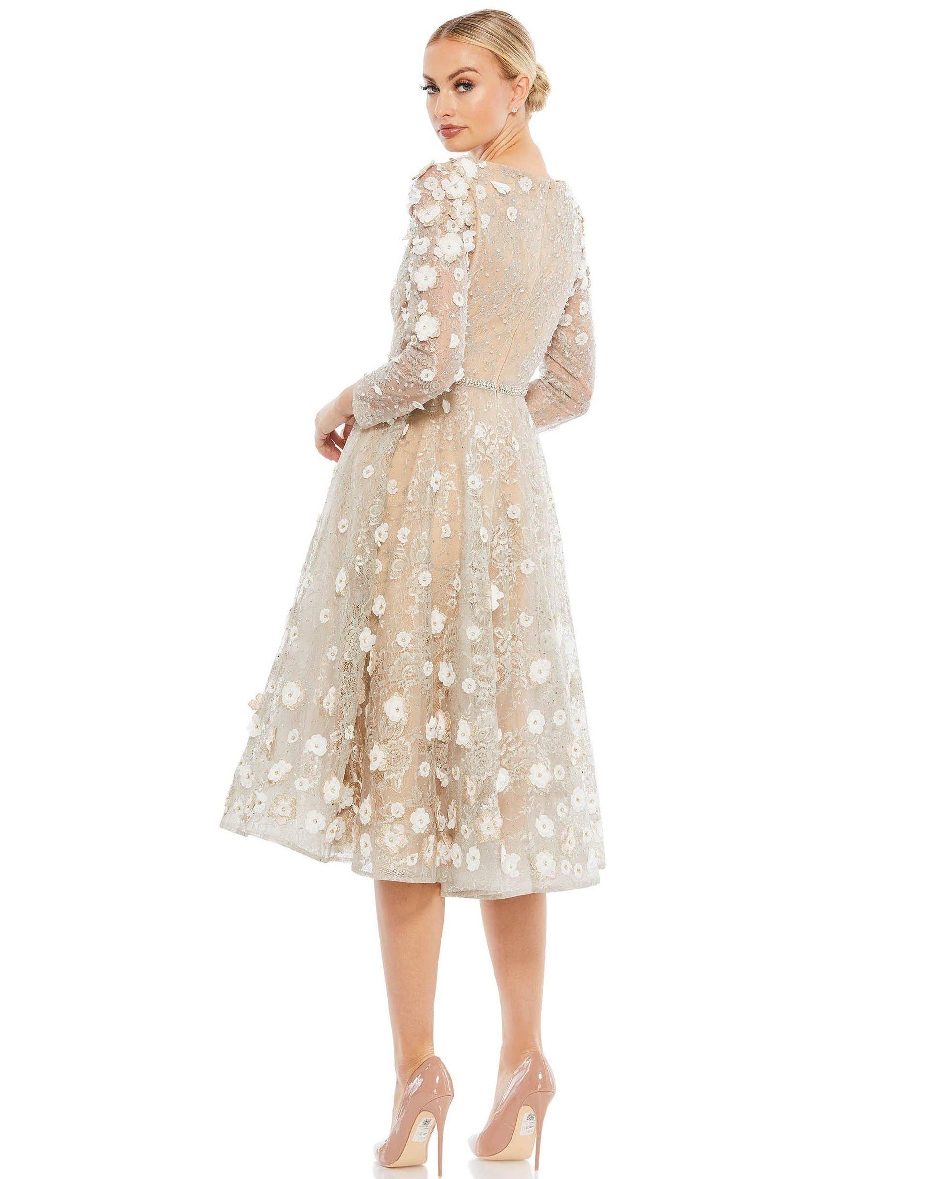 Mac Duggal Long Sleeve Floral Cocktail Dress 67387 - The Dress Outlet