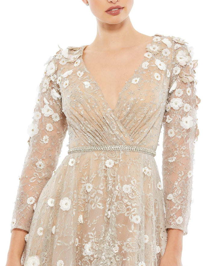 Mac Duggal Long Sleeve Floral Cocktail Dress 67387 - The Dress Outlet