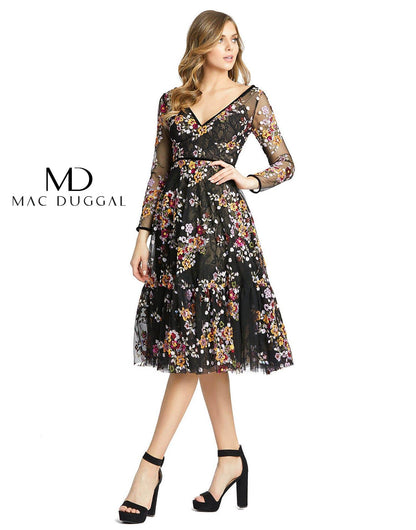 Mac Duggal Long Sleeve Floral Cocktail Dress 67499 - The Dress Outlet