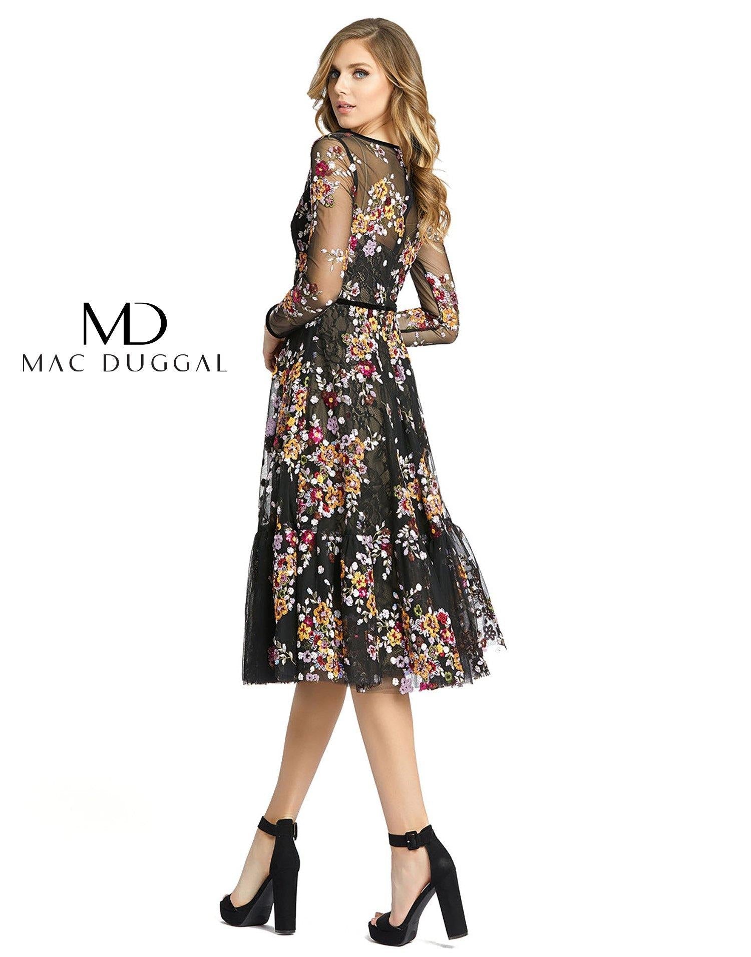 Mac Duggal 67499 Long Sleeve Floral Cocktail Dress