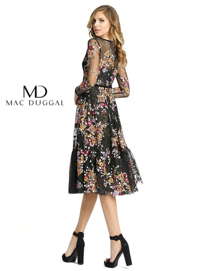 Mac Duggal Long Sleeve Floral Cocktail Dress 67499 - The Dress Outlet