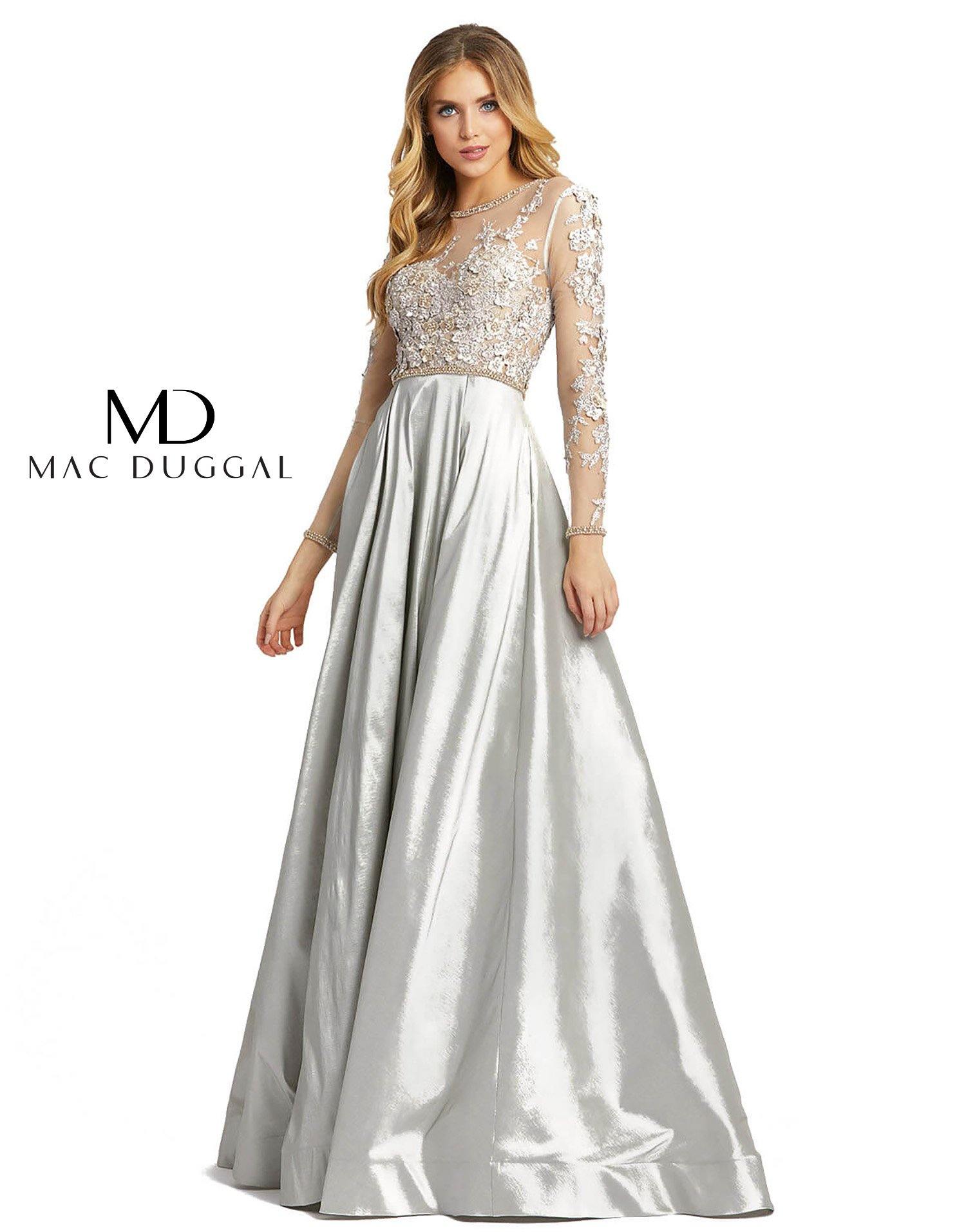 Mac Duggal Long Sleeve Floral Embroidered Dress - The Dress Outlet