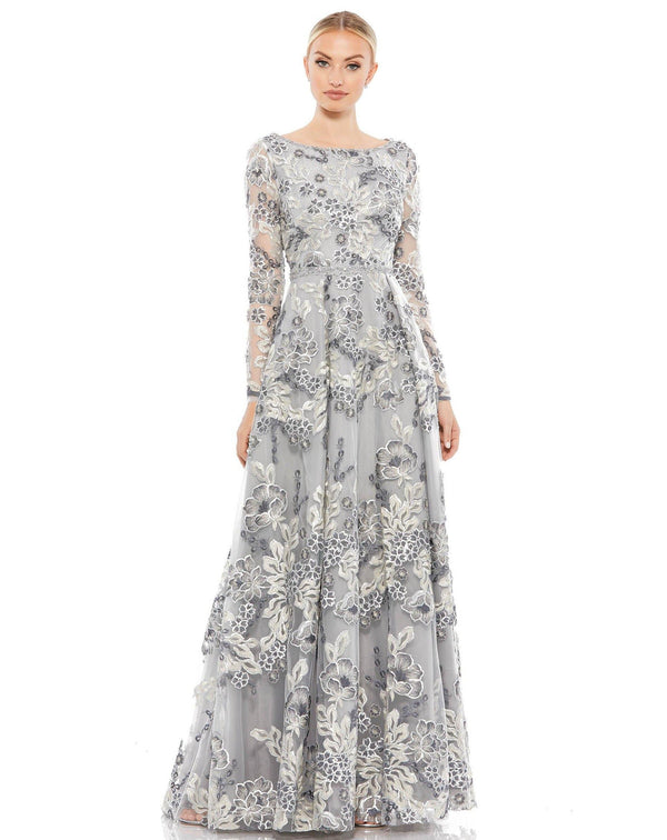 Long Sleeve Floral Formal Dress Floral Detail Mac Duggal 11185