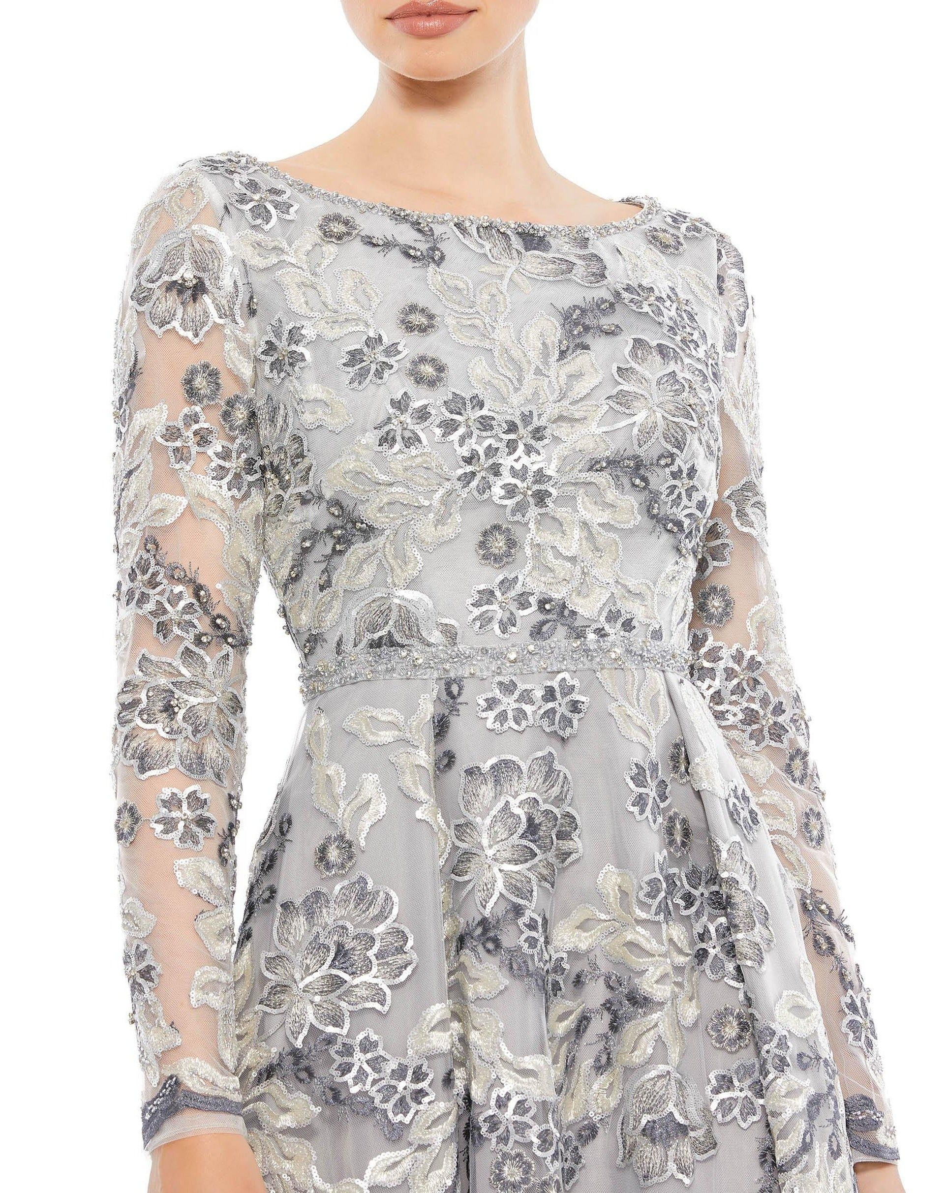 Mac Duggal 11185 Long Sleeve Floral Formal Dress