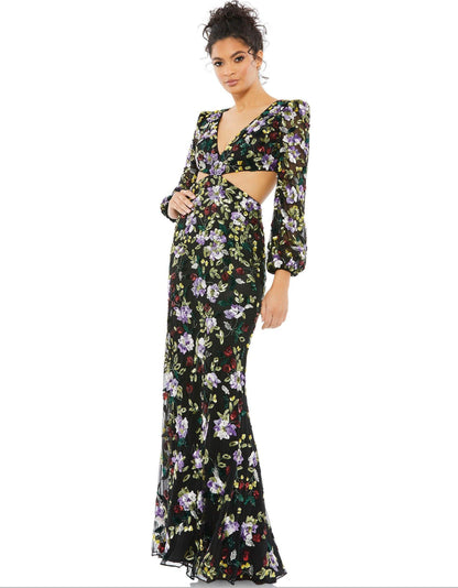Mac Duggal Long Sleeve Floral Formal Dress 5566 - The Dress Outlet
