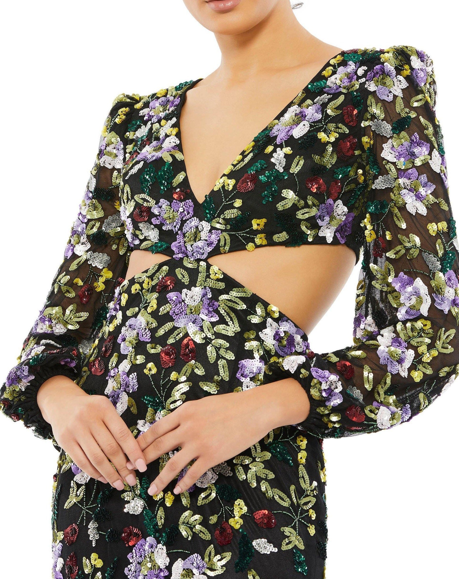 Mac Duggal 5566 Long Sleeve Floral Formal Dress