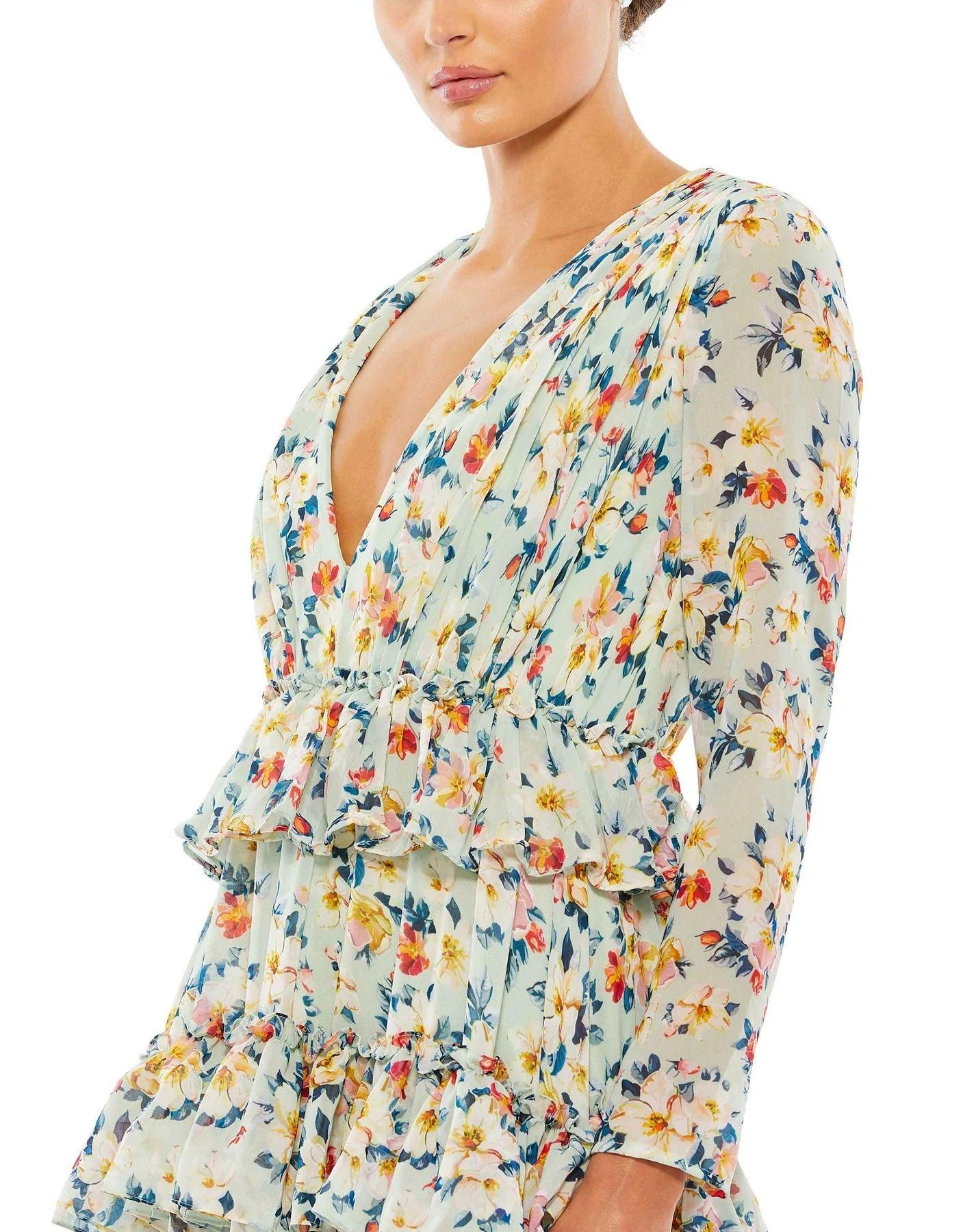 Mac Duggal 55664 Long Sleeve Floral Formal Dress