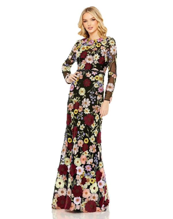 Long Sleeve Floral Formal Dress Floral Detail Mac Duggal 68201