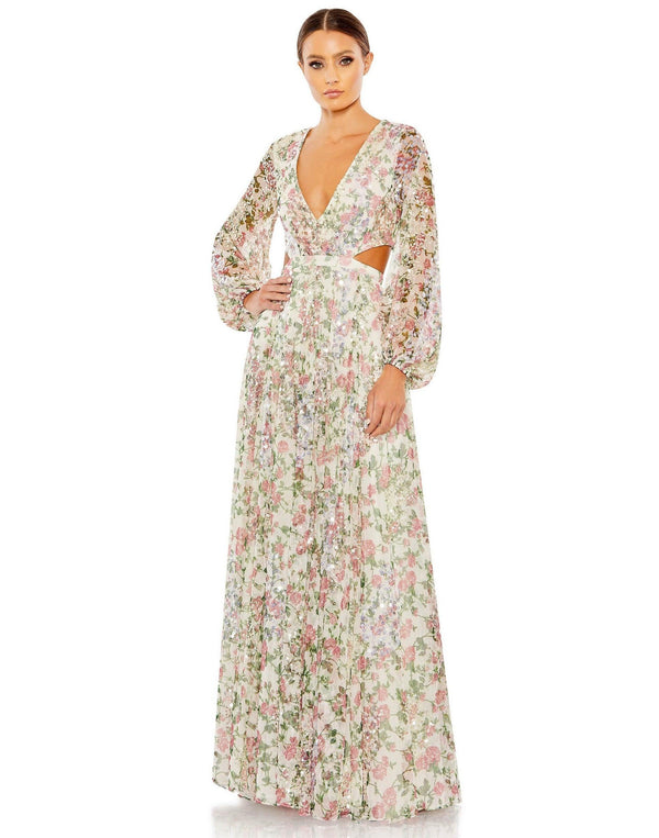 Long Sleeve Floral Formal Dress Floral Detail Mac Duggal 93746