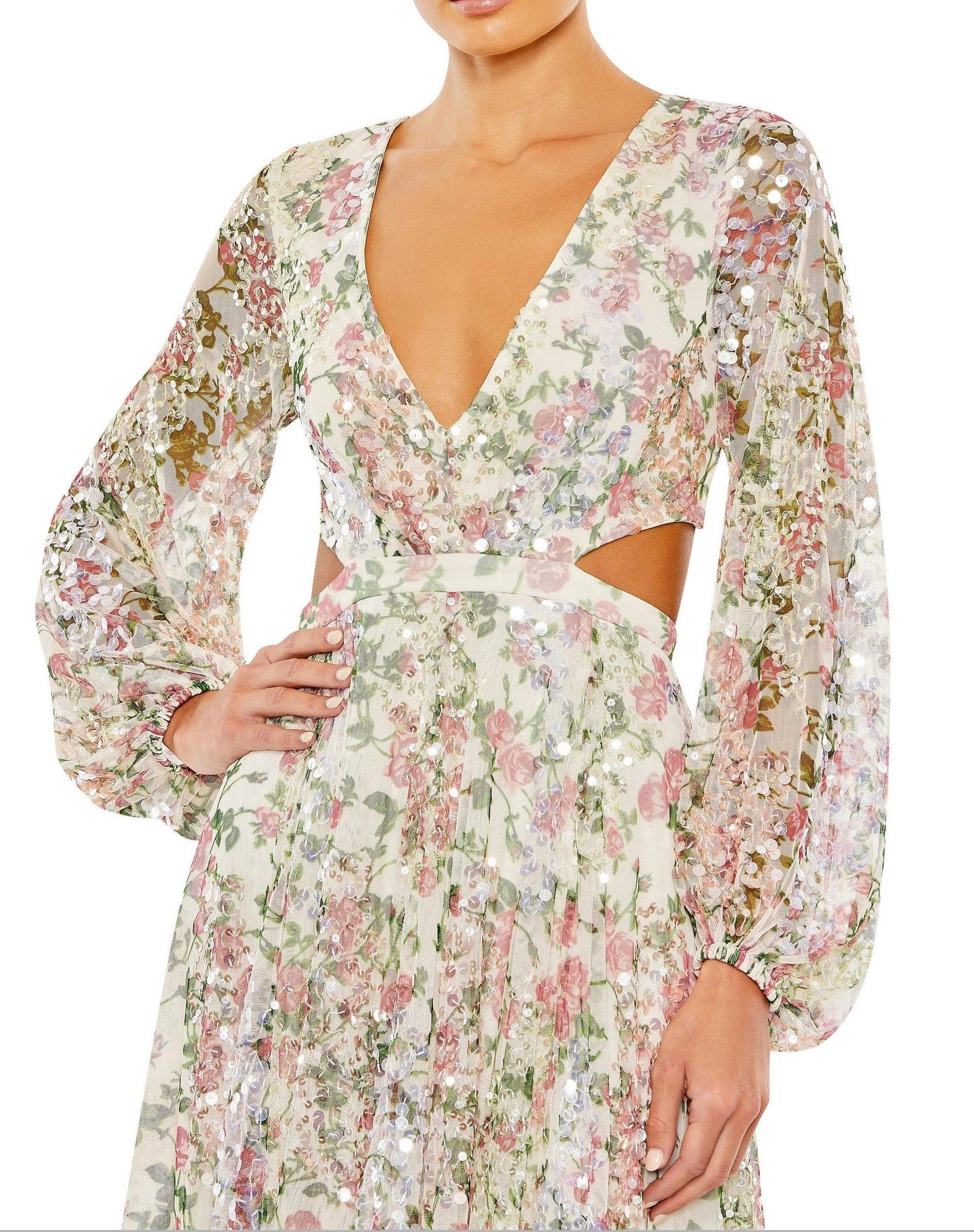 Mac Duggal 93746 Long Sleeve Floral Formal Dress