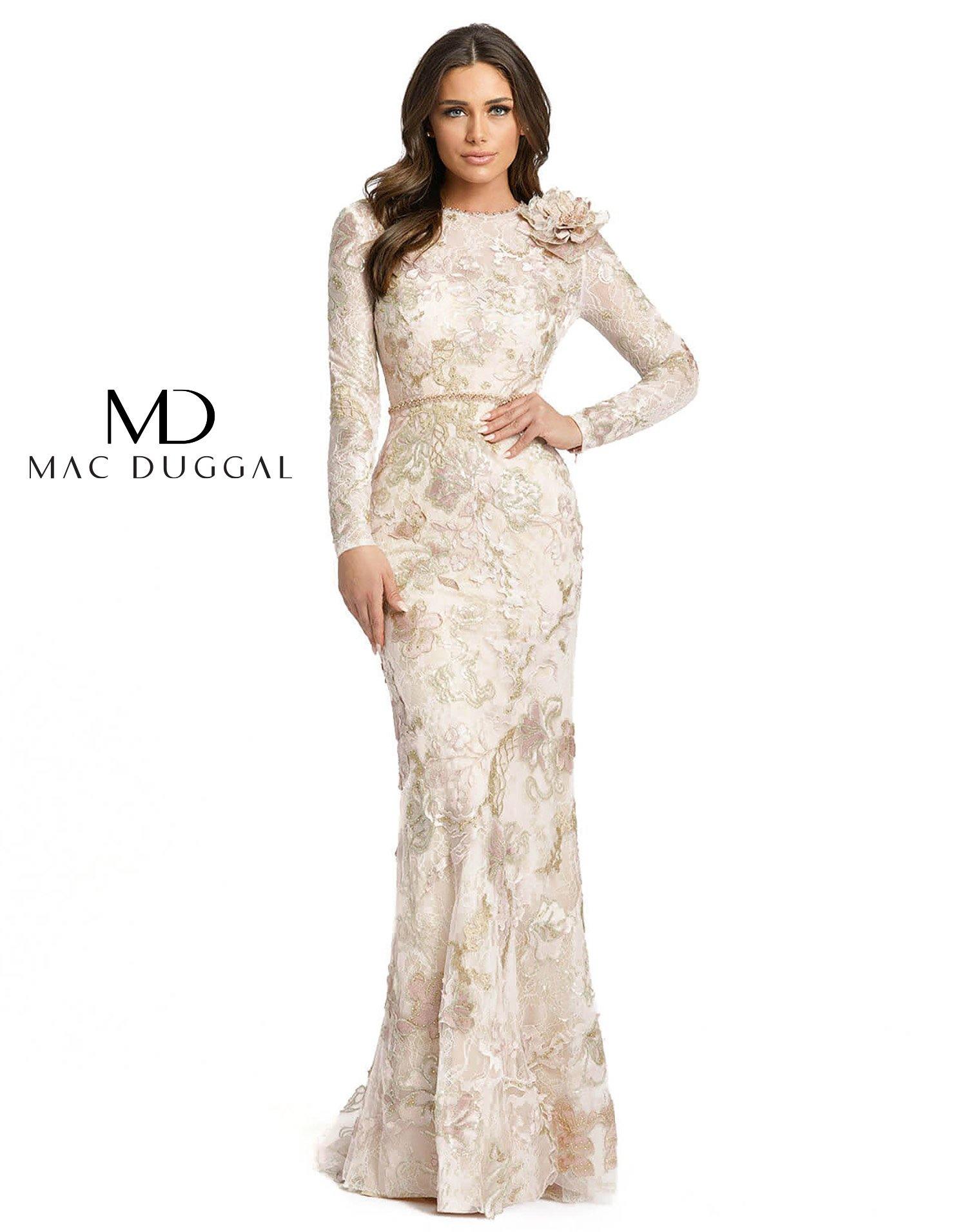 Long Sleeve Floral Lace Formal Gown Floral Lace Detail Mac Duggal 11174 Long Sleeve Floral Lace Formal Gown Floral Lace Detail Mac Duggal 11174
