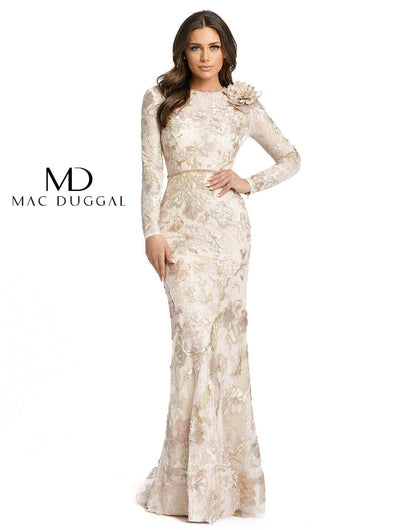 Mac Duggal Long Sleeve Floral Lace Formal Gown Blush