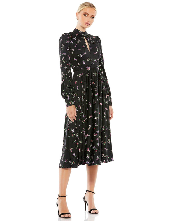 Long Sleeve Floral Short Dress Floral Detail Mac Duggal 55633