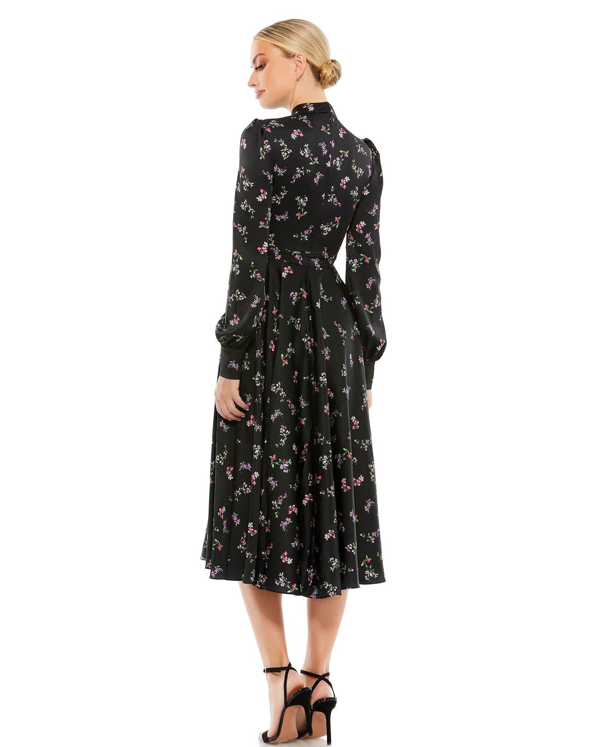 Mac Duggal 55633 Long Sleeve Floral Short Dress