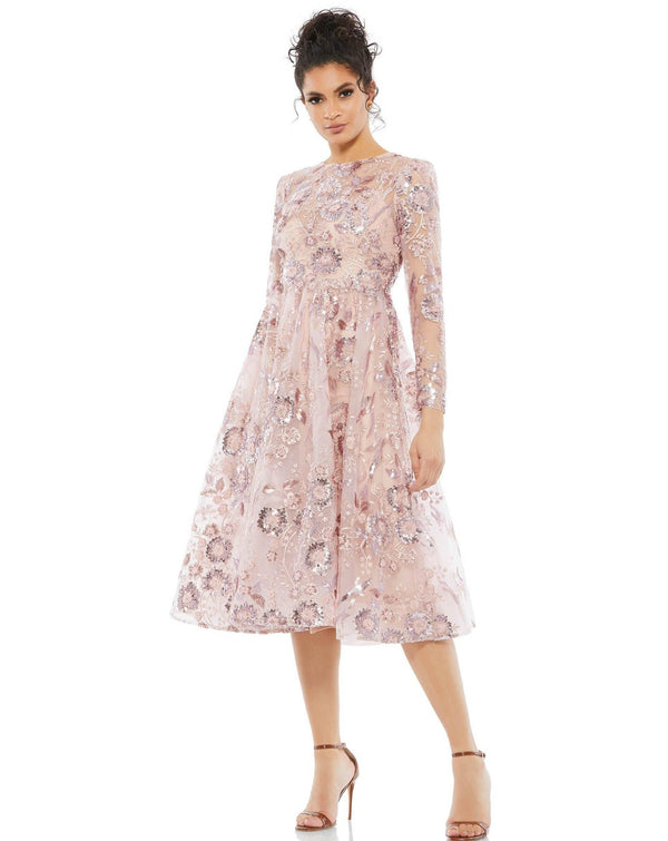 Long Sleeve Floral Short Dress Floral Detail Mac Duggal 67849