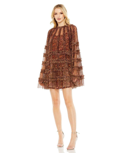 Mac Duggal Long Sleeve Floral Short Dress 8007 - The Dress Outlet