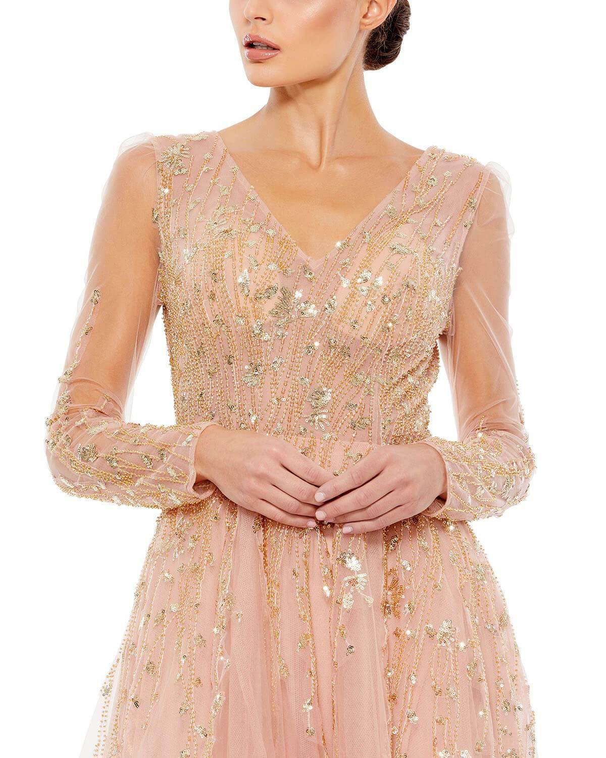 mac duggal beaded tulle dress Glitter Ombre V Neck Sleeveless Gown main image 1