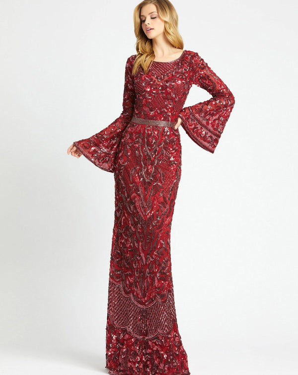 Long Sleeve Formal Beaded Dress Beaded Detail Mac Duggal 4576