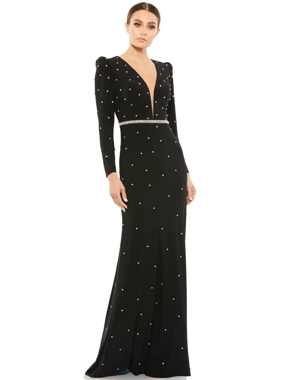 Long Sleeve Formal Beaded Dress Beaded Detail Mac Duggal 67874