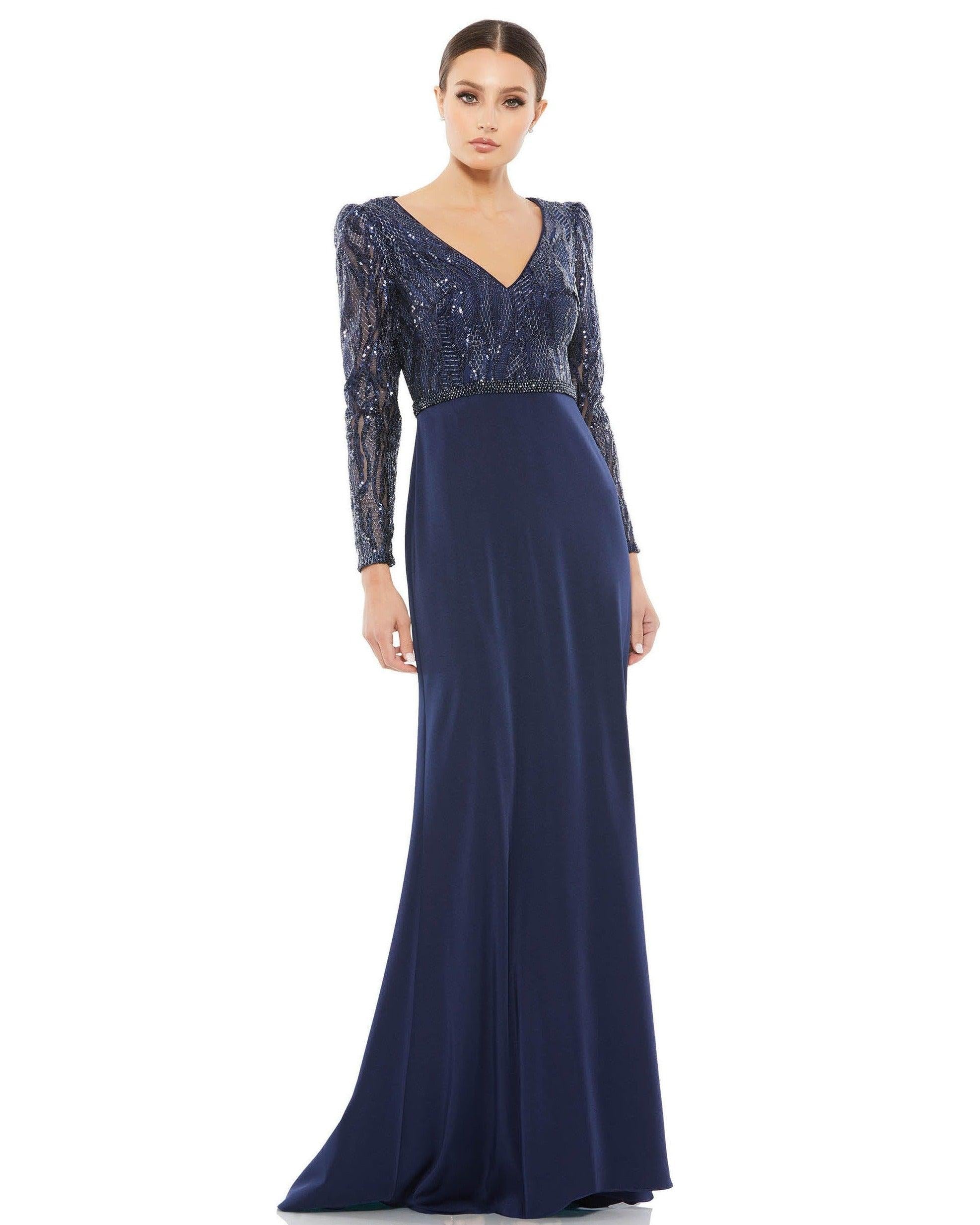 Midnight Mac Duggal 67887 Long Sleeve Formal Dress - Formal Dresses & Gowns