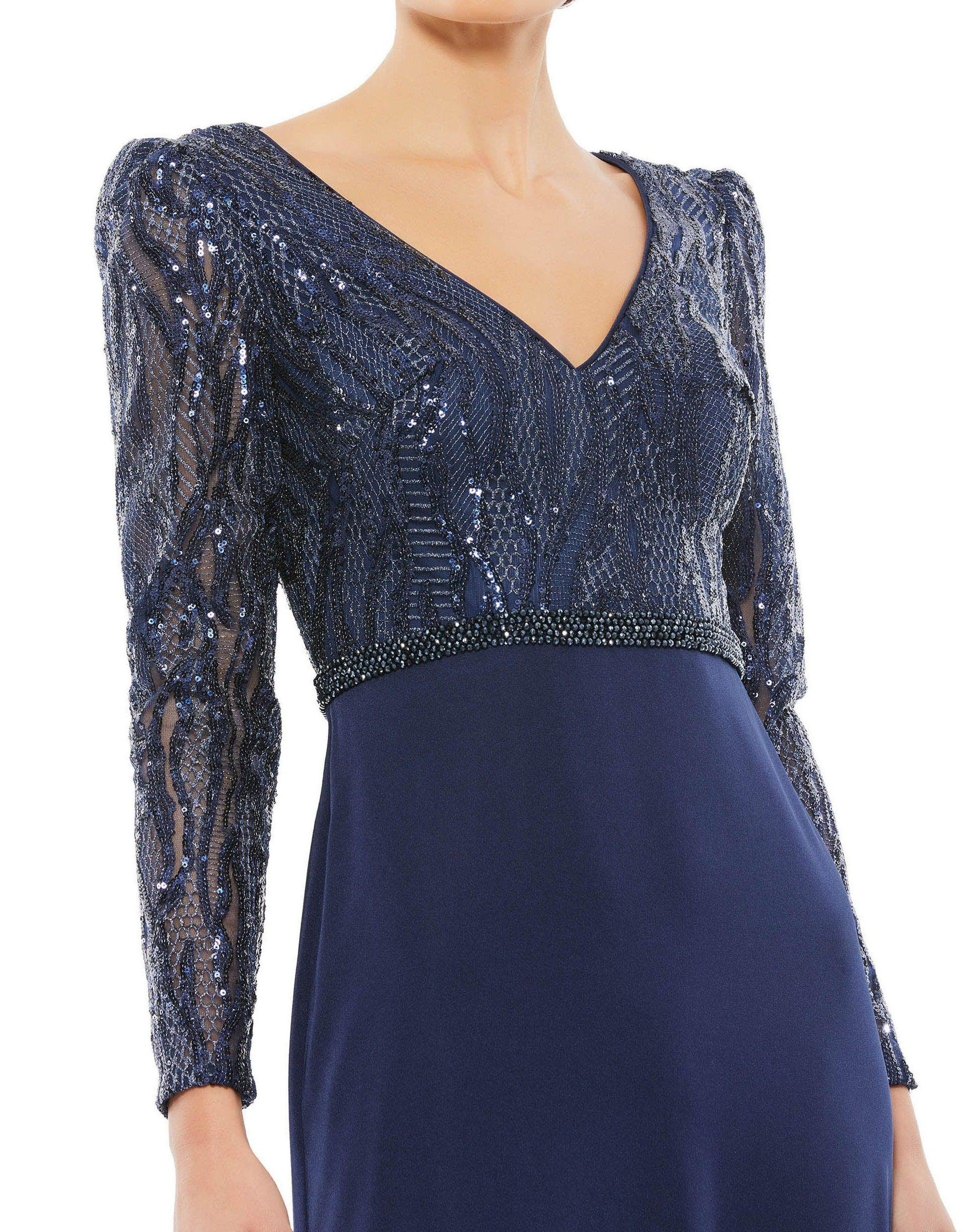Midnight Mac Duggal 67887 Long Sleeve Formal Dress - Formal Dresses & Gowns