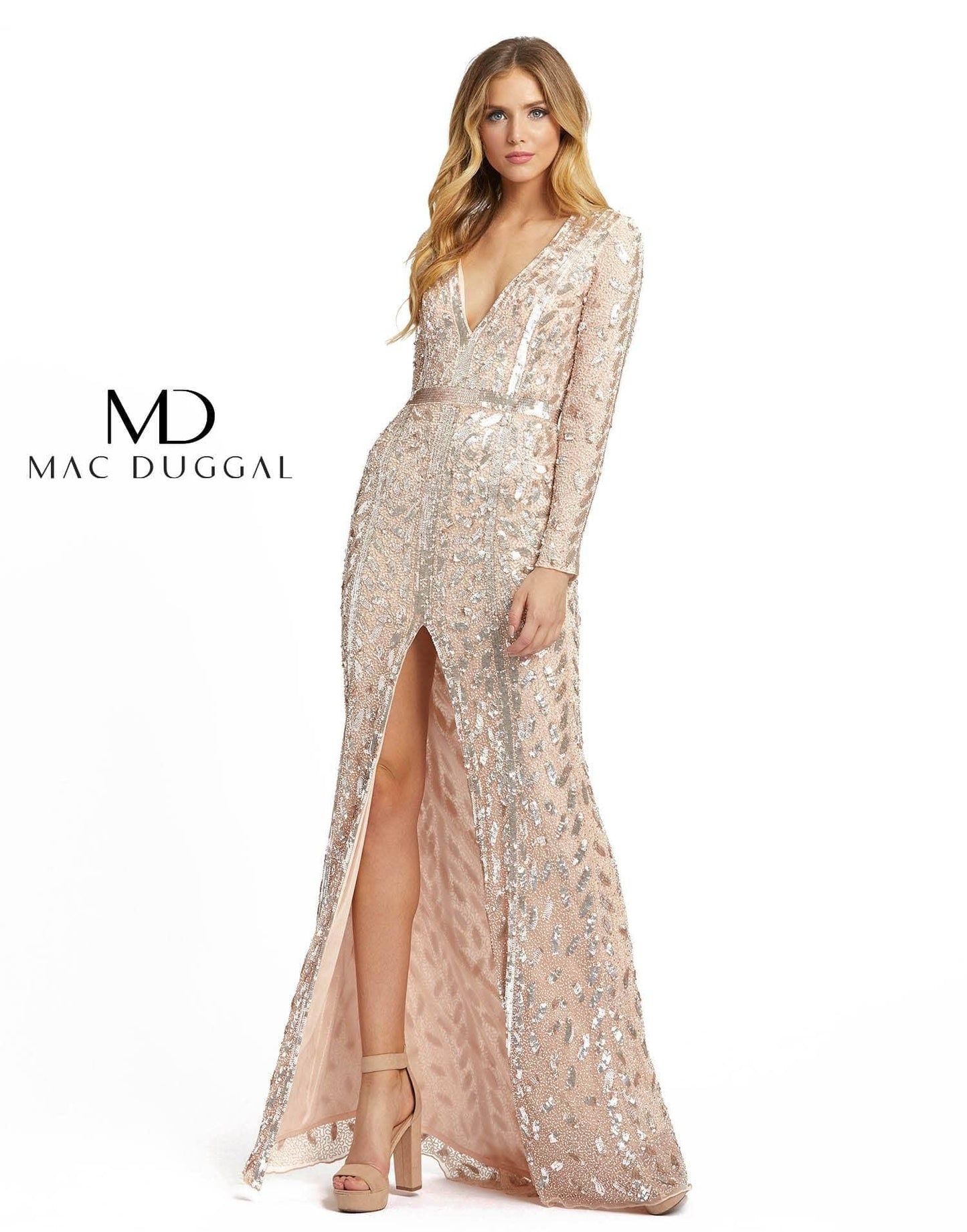 Mac Duggal Long Sleeve Formal Evening Trumpet Dress - The Dress Outlet