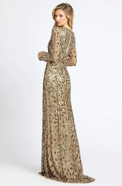 Mac Duggal Long Sleeve Formal Evening Trumpet Dress Antique